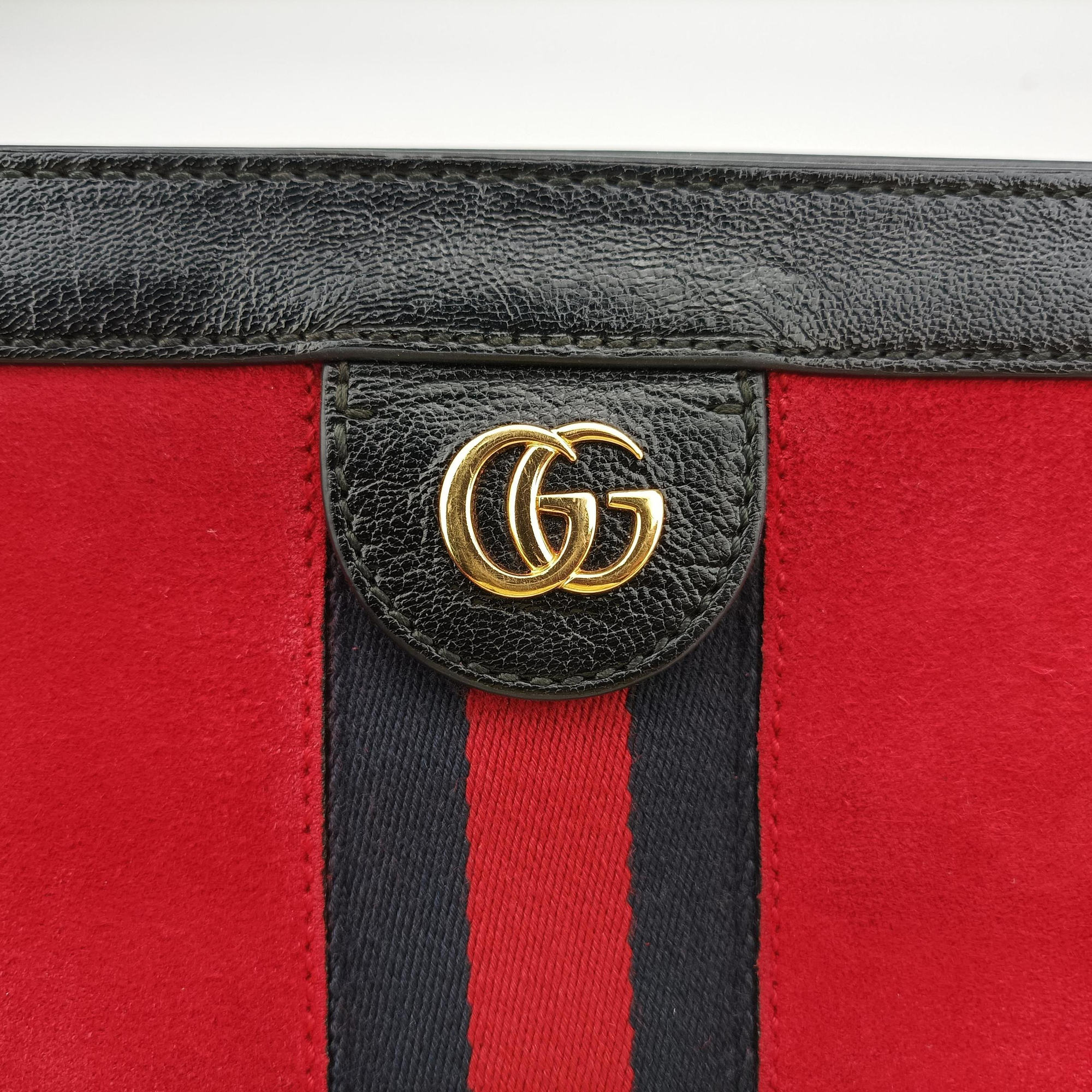 Pre-owned Gucci Ophidia Red×Black Suede×leather 503877 shoulderbag | stylenewstar