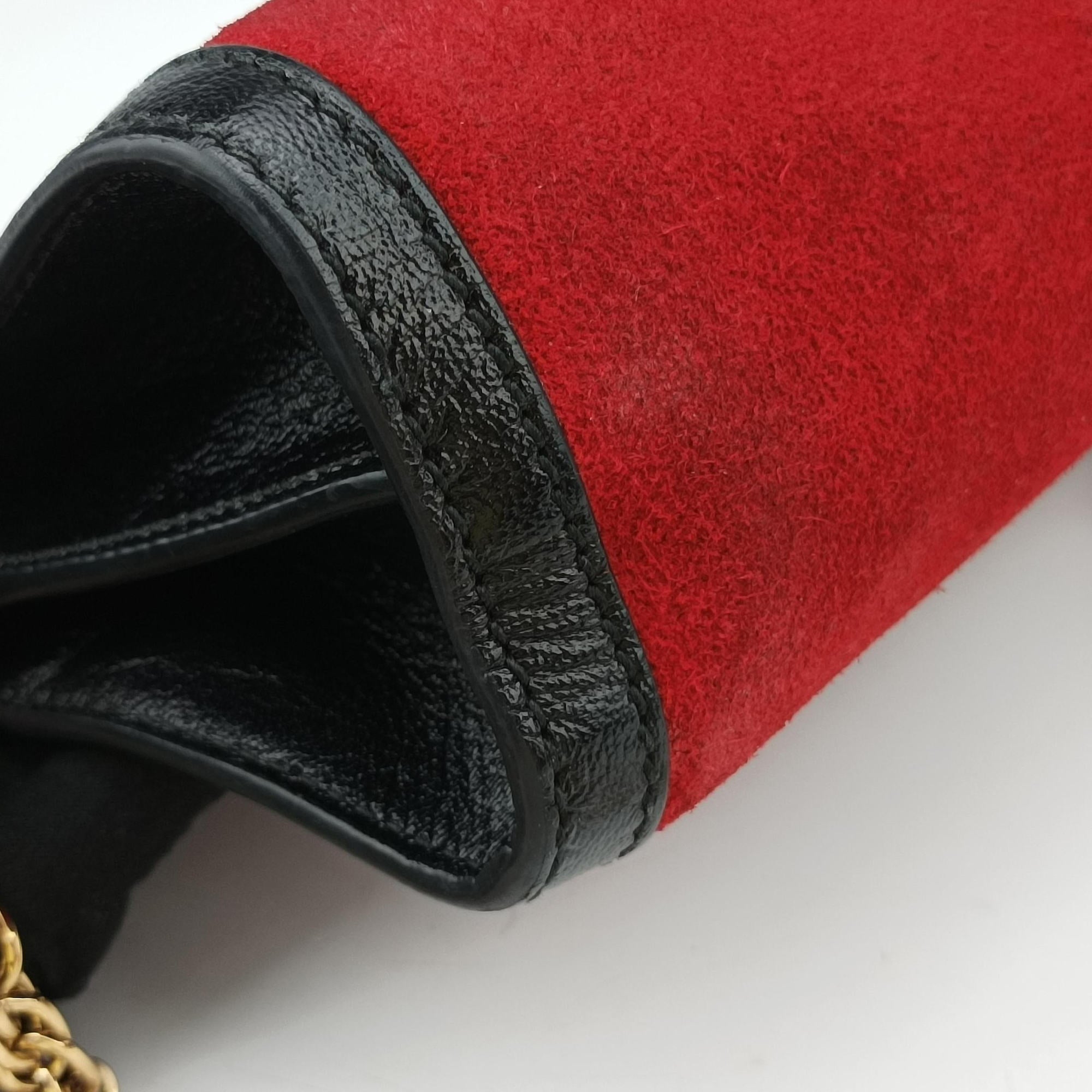 Pre-owned Gucci Ophidia Red×Black Suede×leather 503877 shoulderbag | stylenewstar