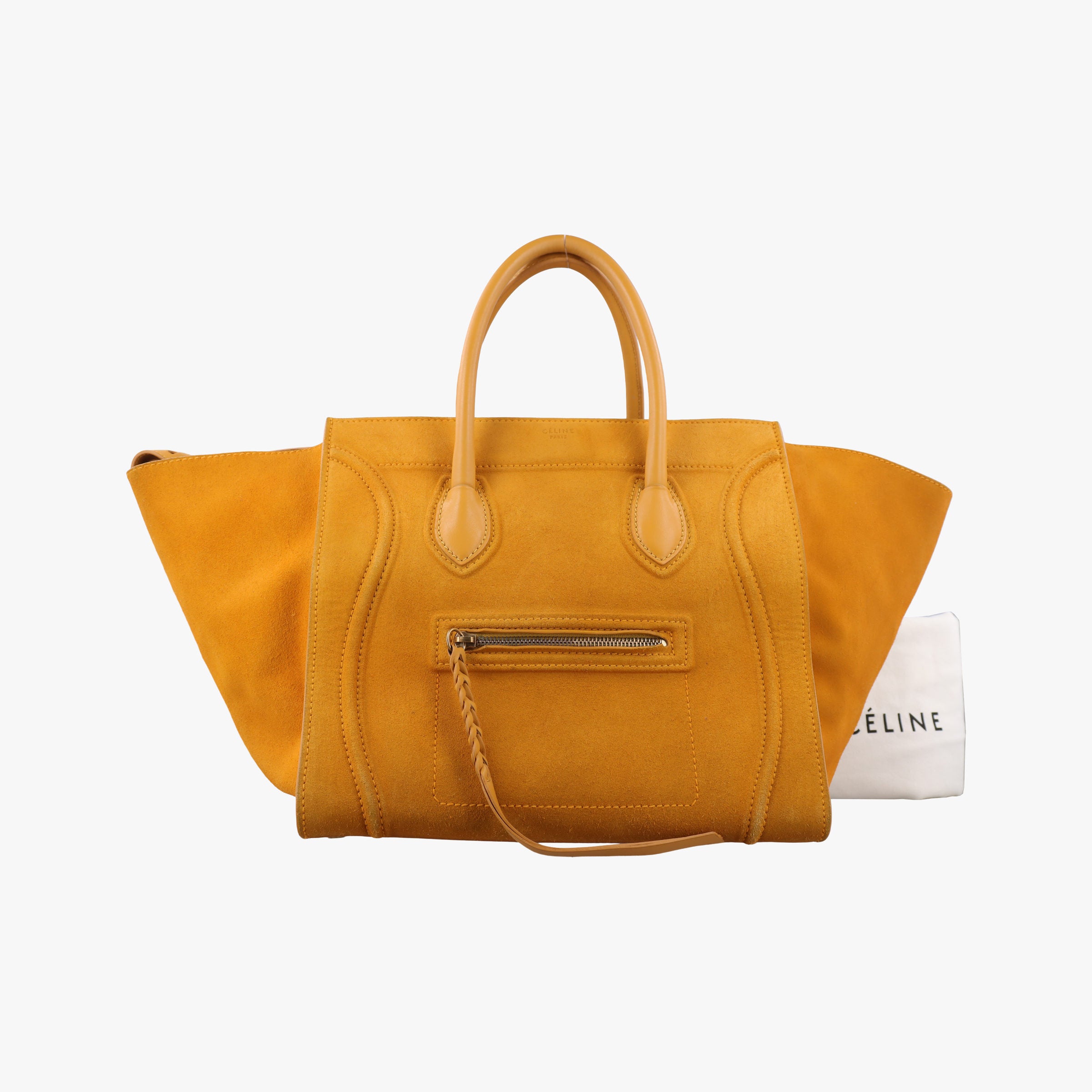 Pre-owned Celine Luggage Small Square Phantom Yellow suede  handbag | stylenewstar
