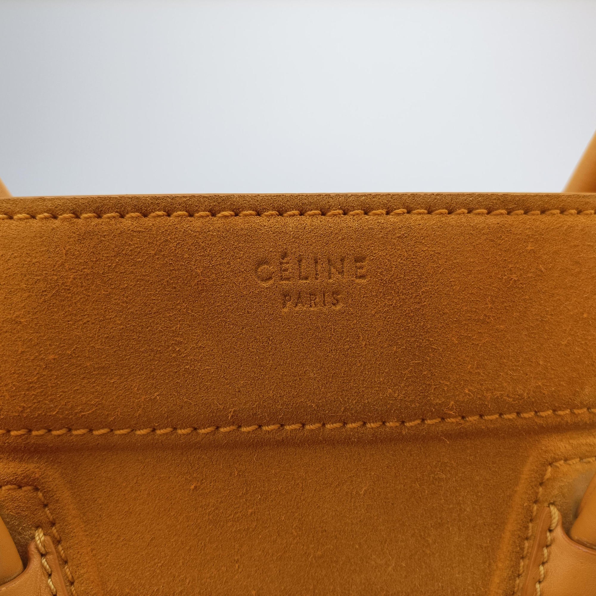 Pre-owned Celine Luggage Small Square Phantom Yellow suede  handbag | stylenewstar