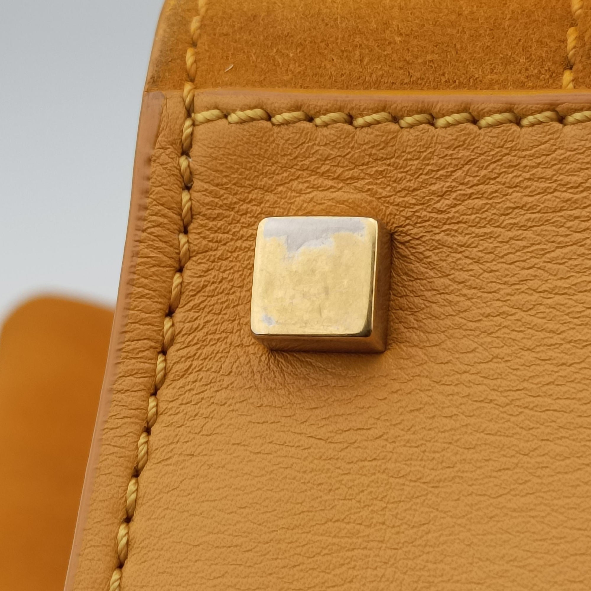 Pre-owned Celine Luggage Small Square Phantom Yellow suede  handbag | stylenewstar