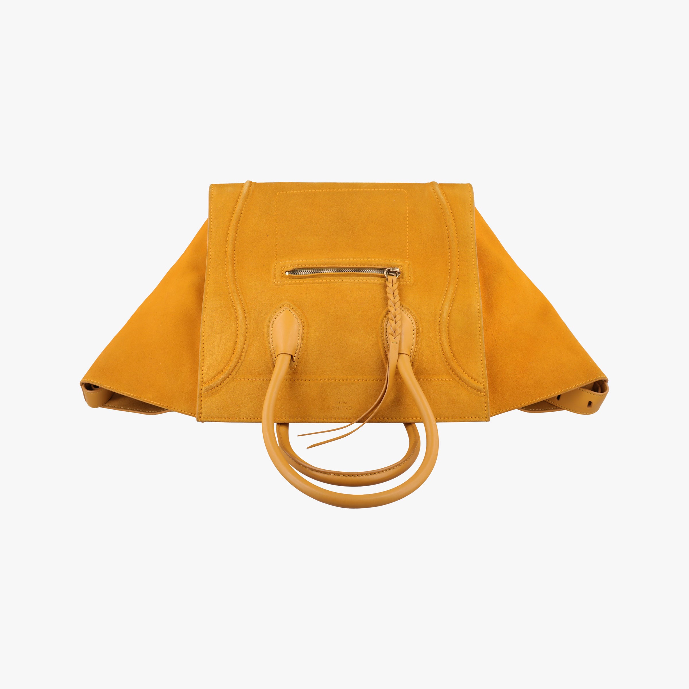 Pre-owned Celine Luggage Small Square Phantom Yellow suede  handbag | stylenewstar
