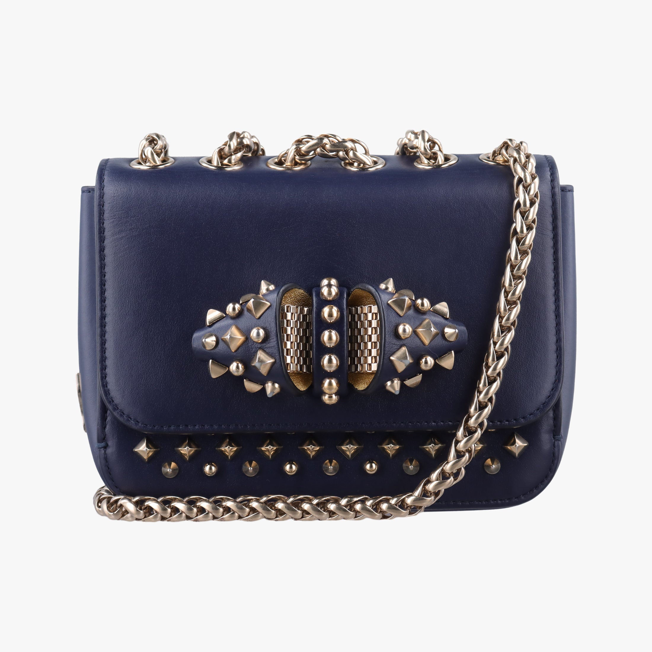 Pre-owned Christian Louboutin Night Tudor Spikes Small Sweet Charity Blue Leather  shoulderbag | stylenewstar