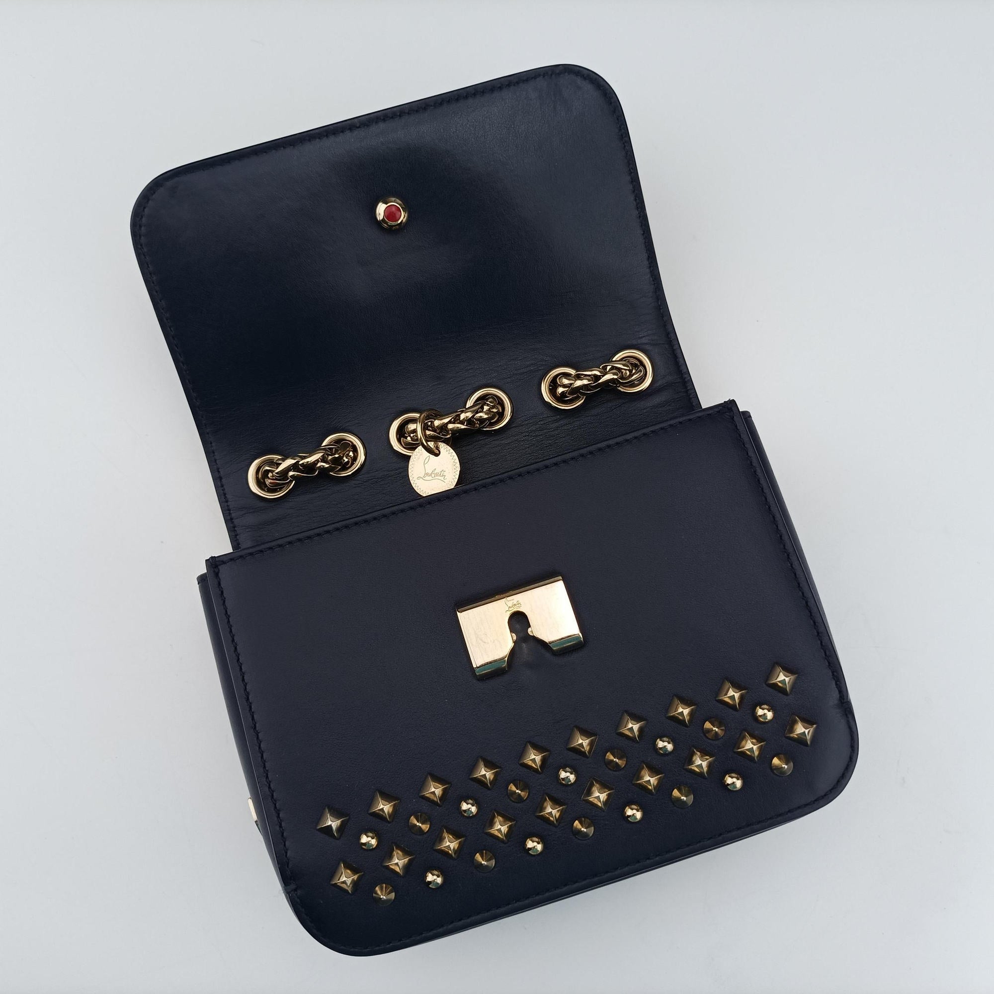 Pre-owned Christian Louboutin Night Tudor Spikes Small Sweet Charity Blue Leather  shoulderbag | stylenewstar
