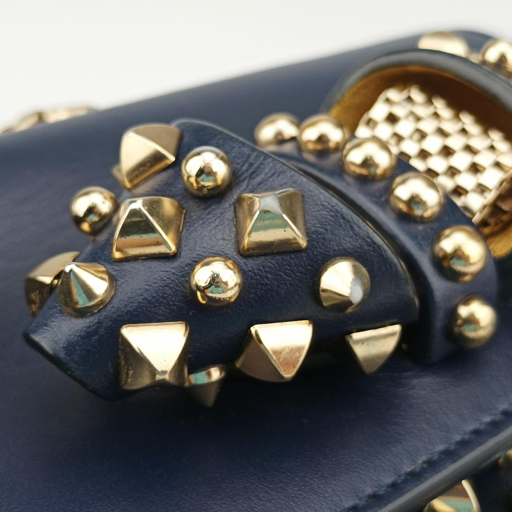Pre-owned Christian Louboutin Night Tudor Spikes Small Sweet Charity Blue Leather  shoulderbag | stylenewstar