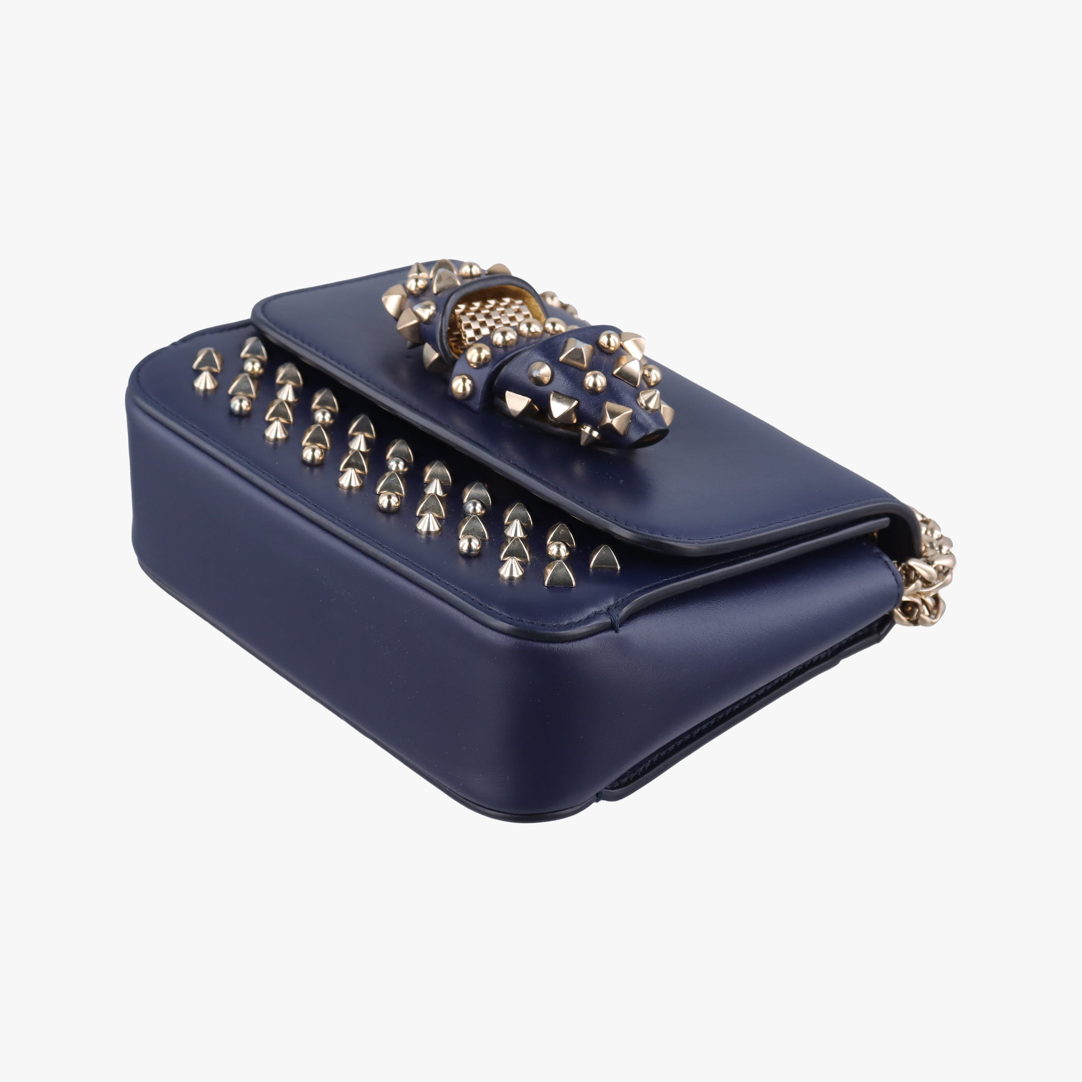 Pre-owned Christian Louboutin Night Tudor Spikes Small Sweet Charity Blue Leather  shoulderbag | stylenewstar