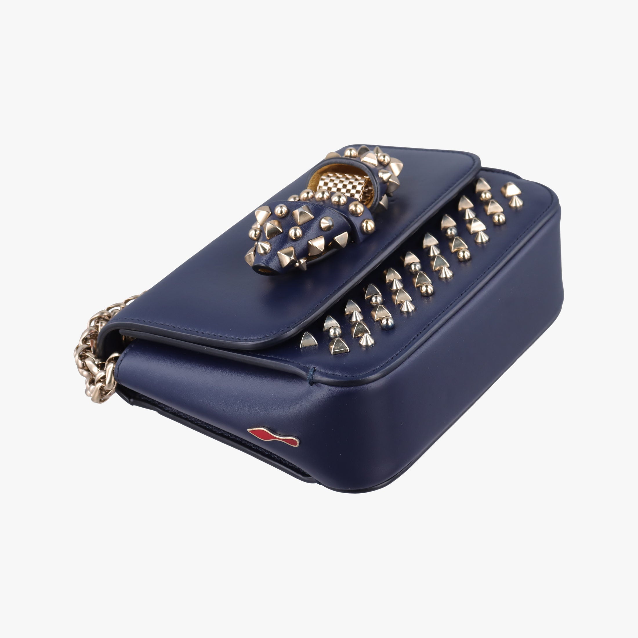 Pre-owned Christian Louboutin Night Tudor Spikes Small Sweet Charity Blue Leather  shoulderbag | stylenewstar