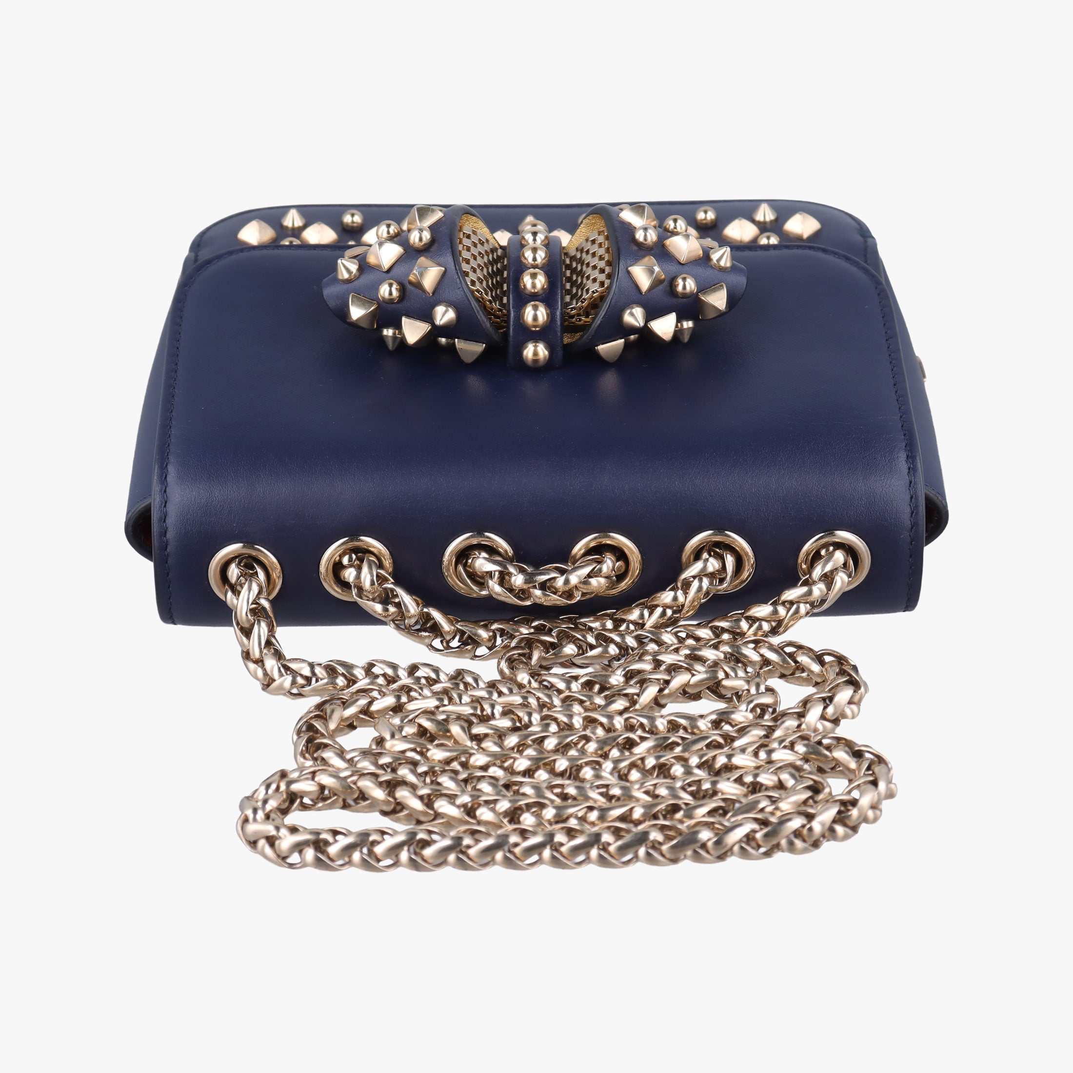 Pre-owned Christian Louboutin Night Tudor Spikes Small Sweet Charity Blue Leather  shoulderbag | stylenewstar
