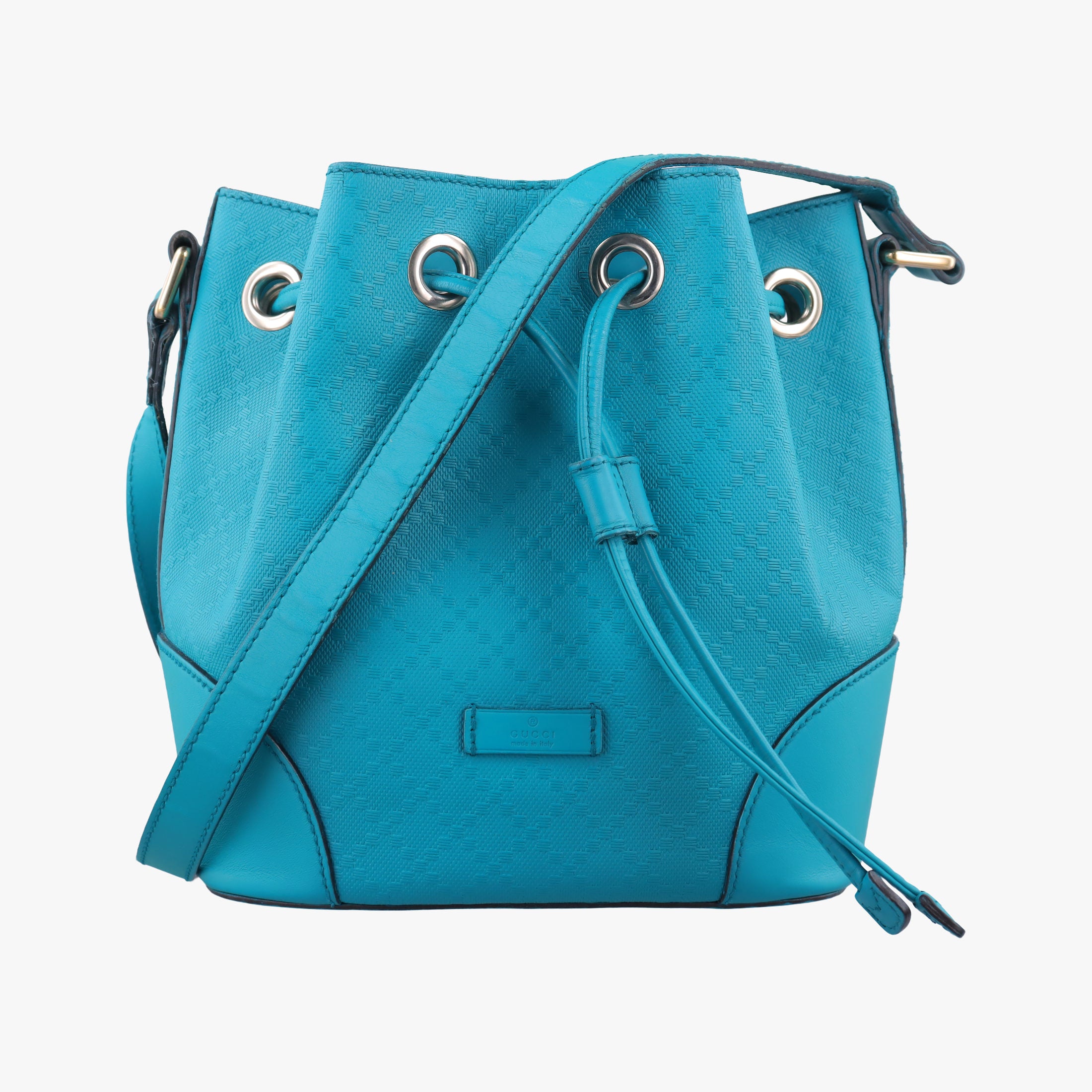 Pre-owned Gucci Bright Diamante Bucket Blue Leather 354229 shoulderbag | stylenewstar