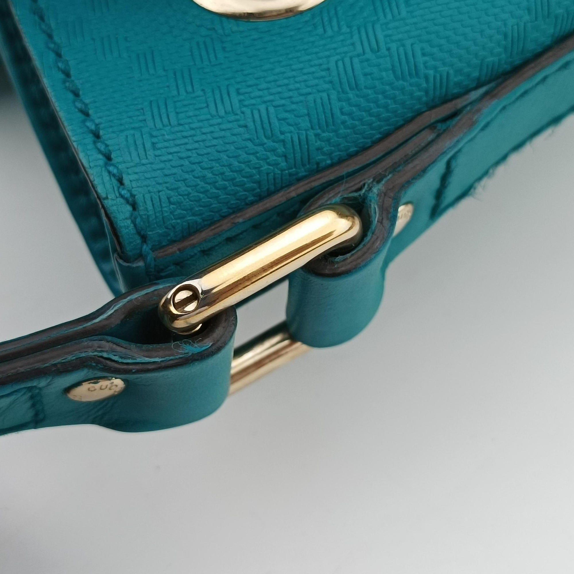 Pre-owned Gucci Bright Diamante Bucket Blue Leather 354229 shoulderbag | stylenewstar