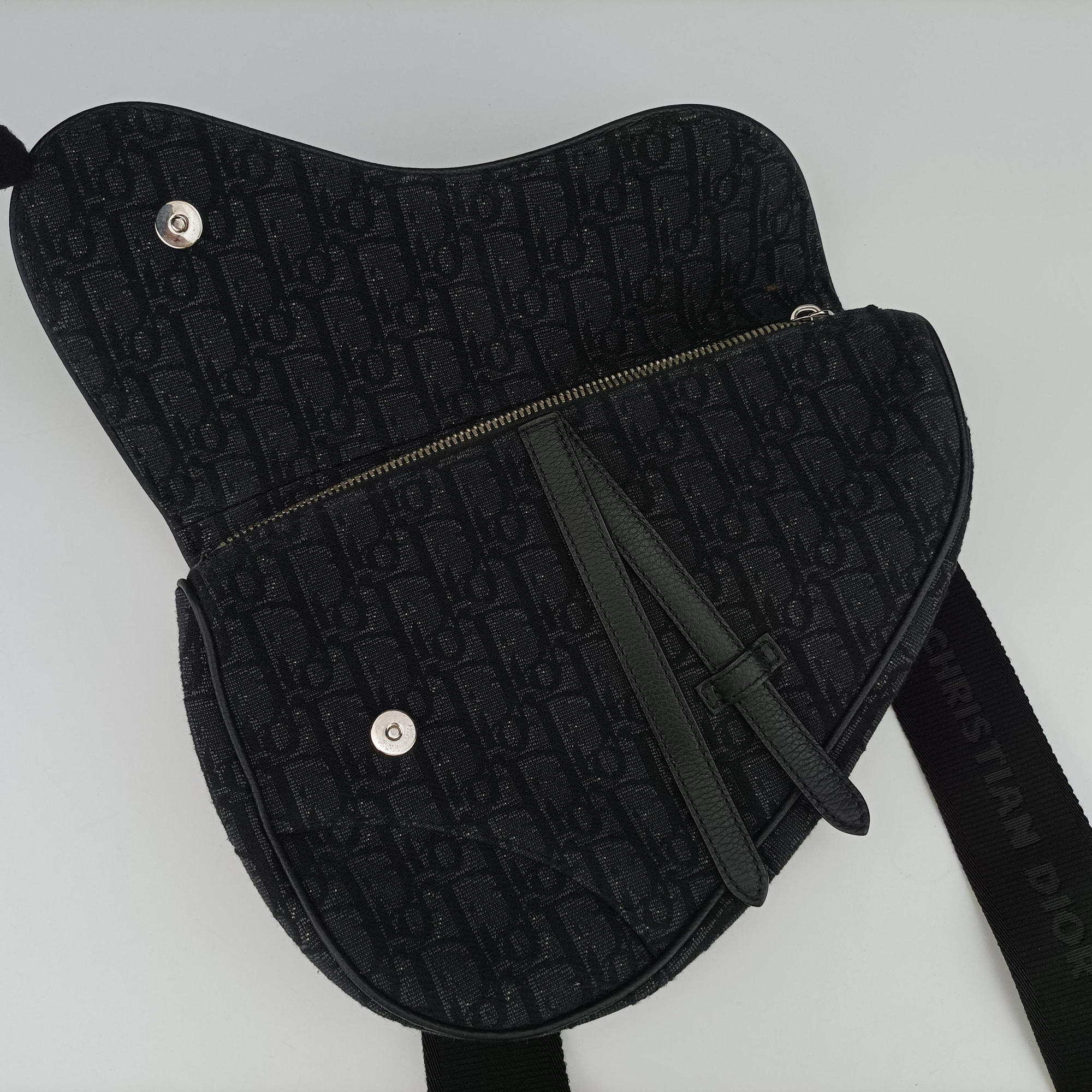 Pre-owned Christian Dior Saddle Black Jacquard×Leather 1ADPO093YKY bum bag/waist bag | stylenewstar