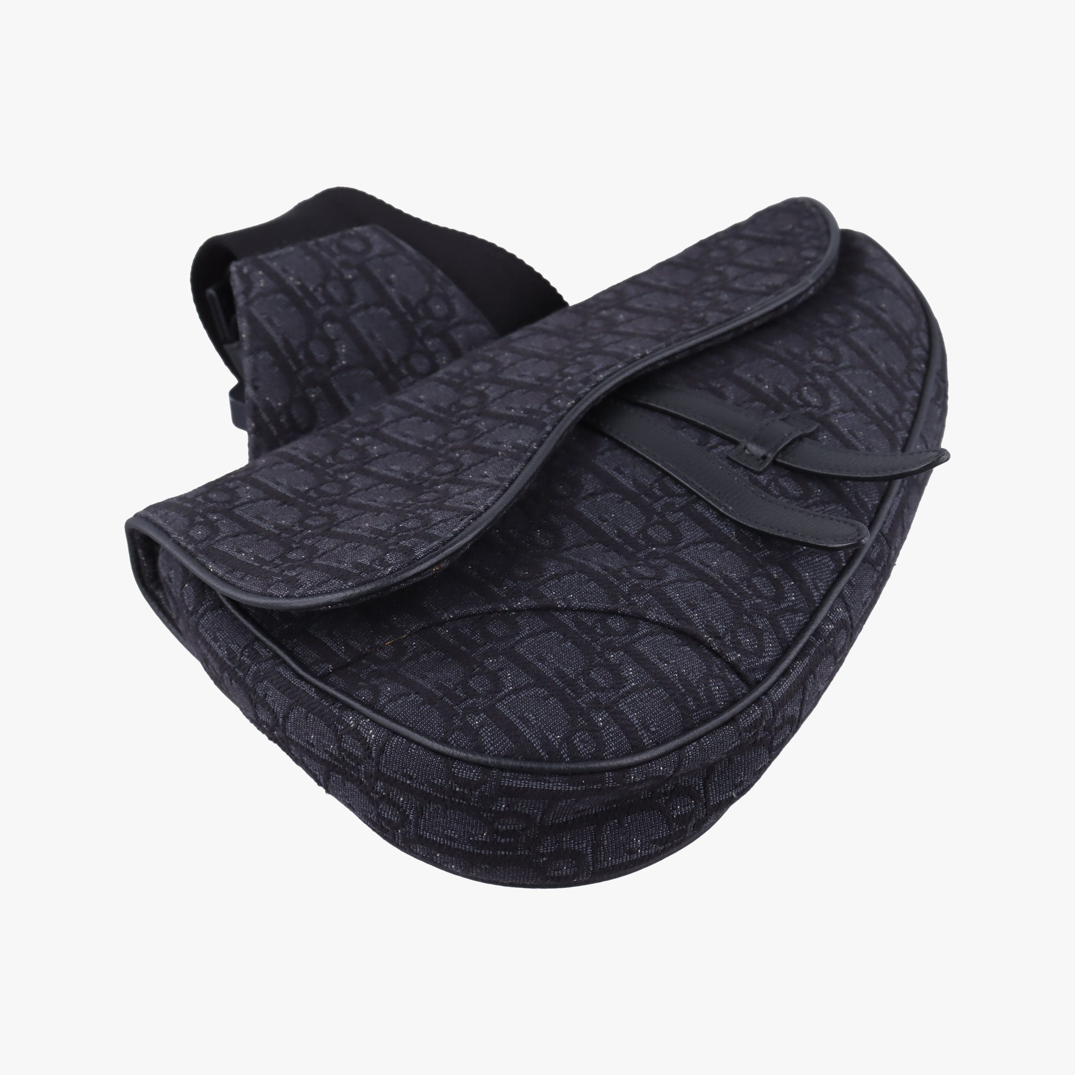 Pre-owned Christian Dior Saddle Black Jacquard×Leather 1ADPO093YKY bum bag/waist bag | stylenewstar