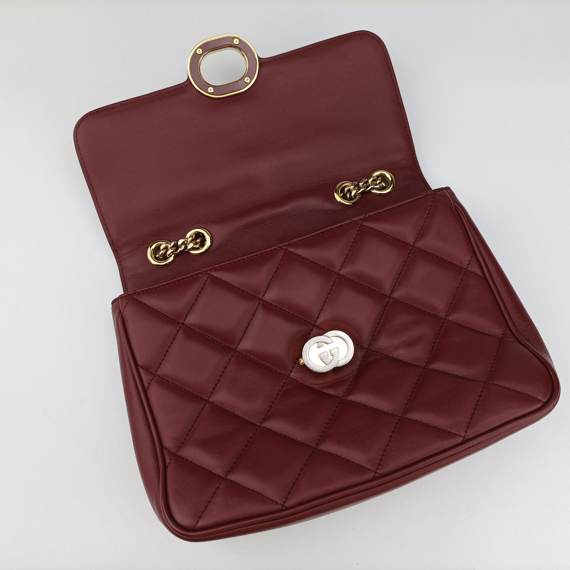 Pre-owned Gucci Mini Deco Burgundy Leather 740834 shoulderbag | stylenewstar