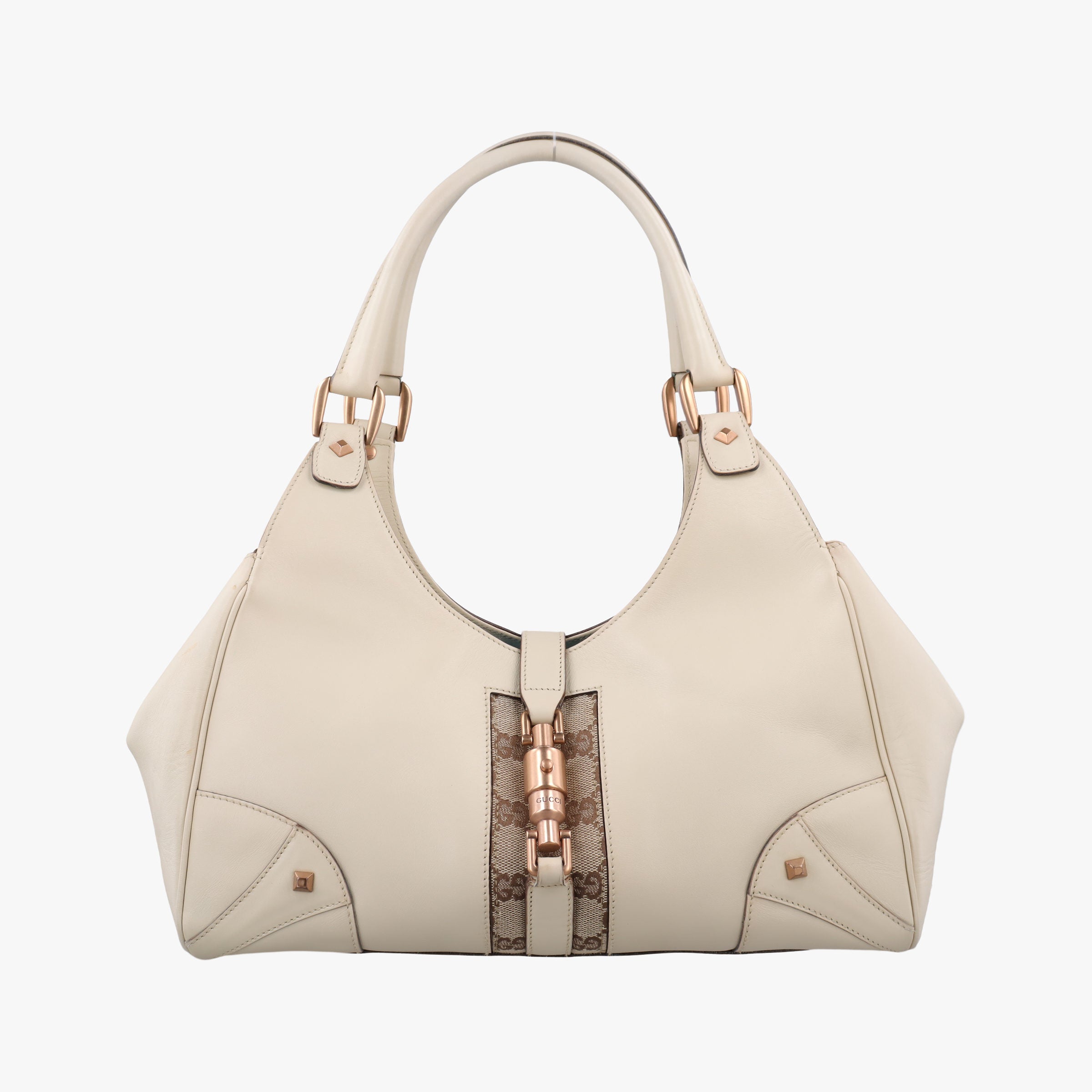 Pre-owned Gucci New Jackie White Leather×canvas 124407 handbag | stylenewstar