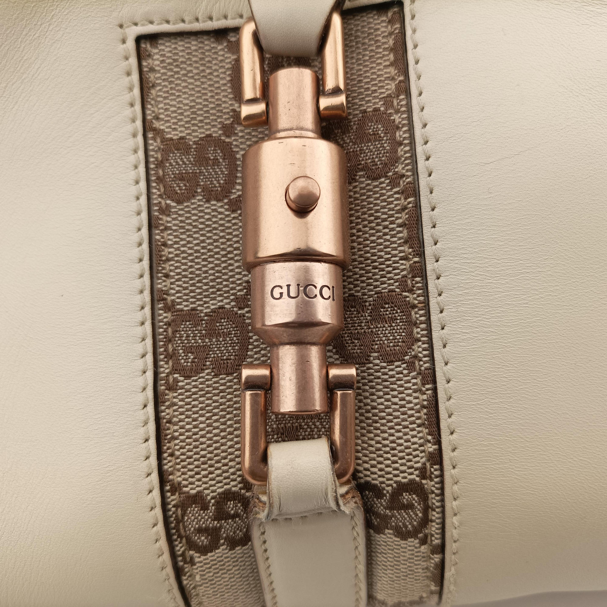Pre-owned Gucci New Jackie White Leather×canvas 124407 handbag | stylenewstar