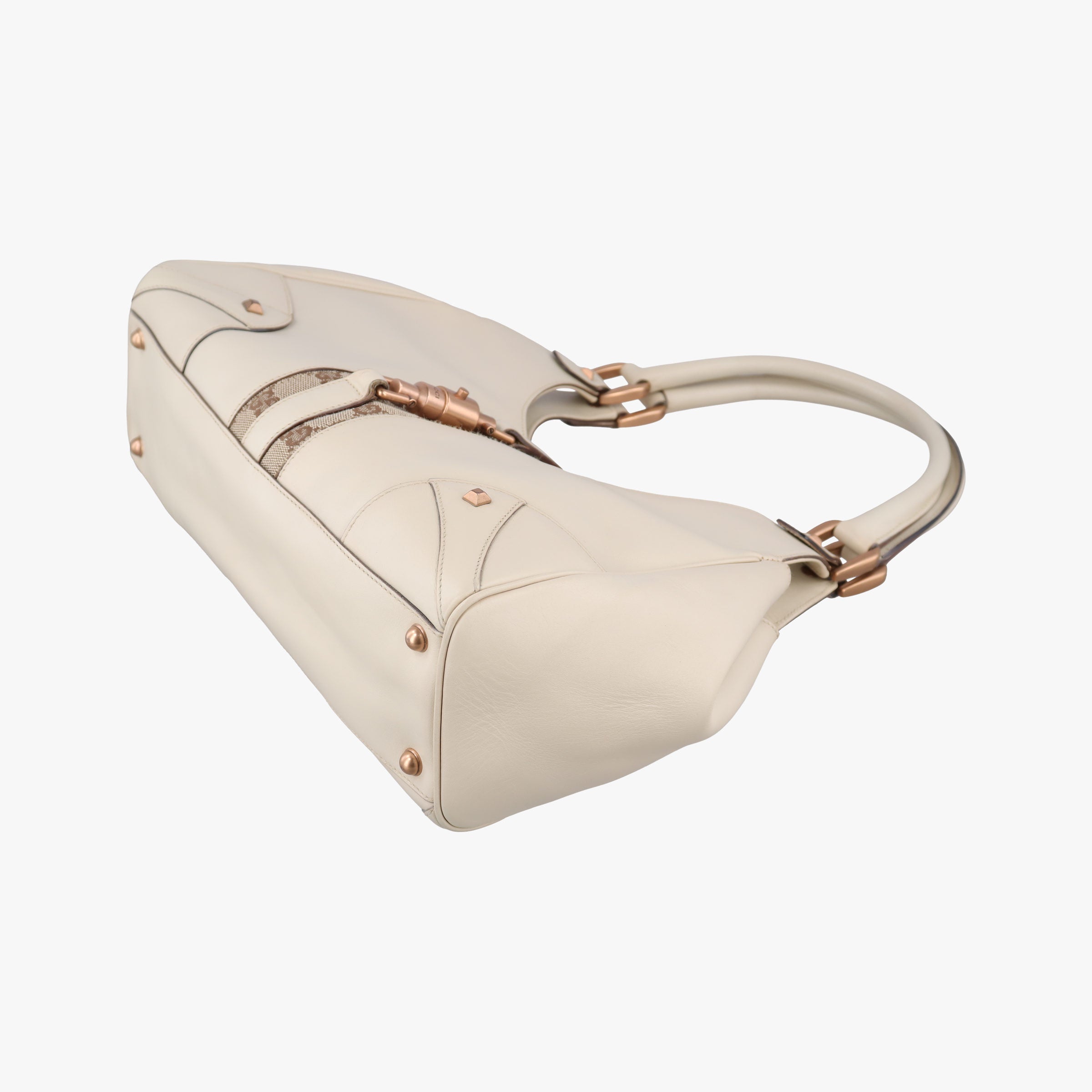 Pre-owned Gucci New Jackie White Leather×canvas 124407 handbag | stylenewstar