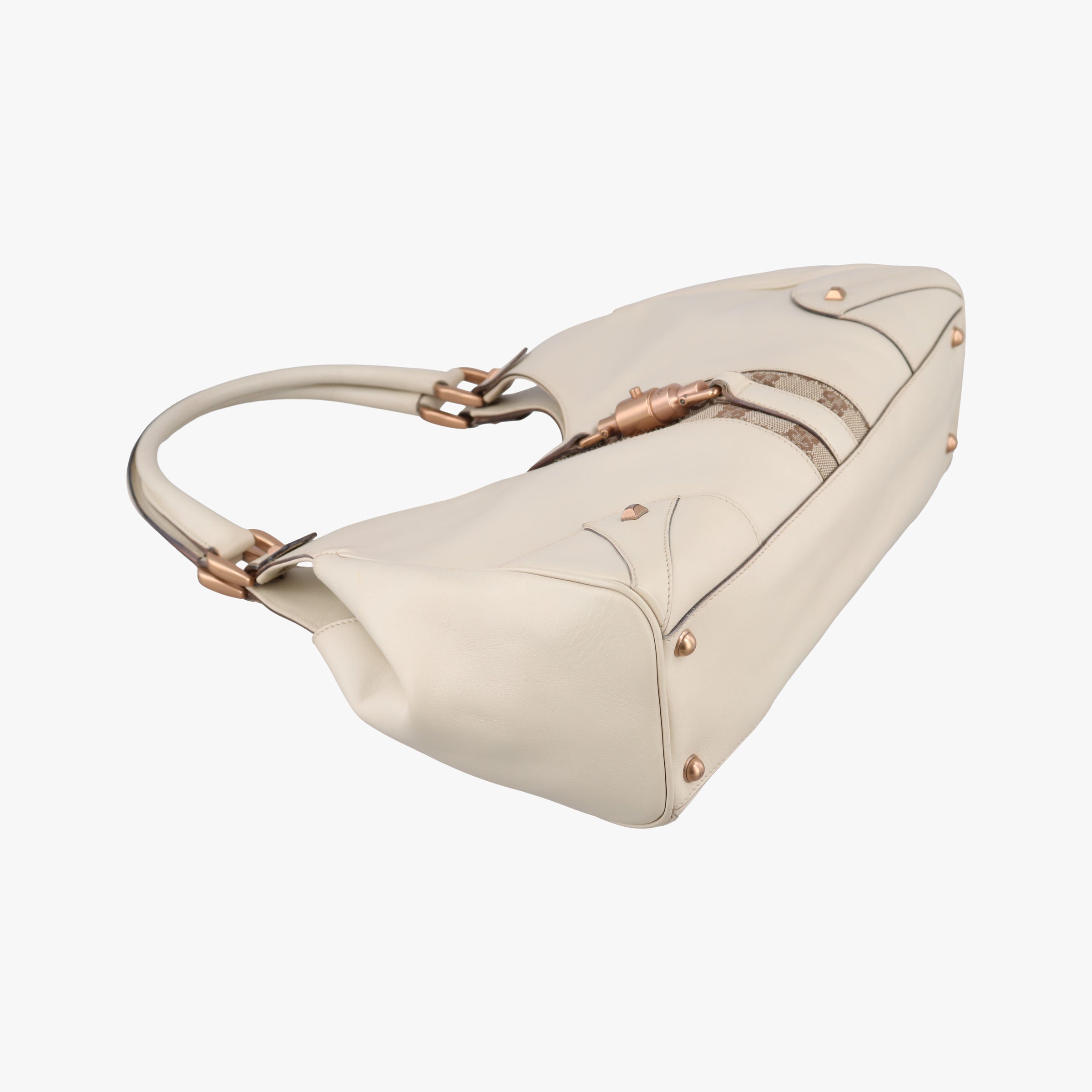 Pre-owned Gucci New Jackie White Leather×canvas 124407 handbag | stylenewstar