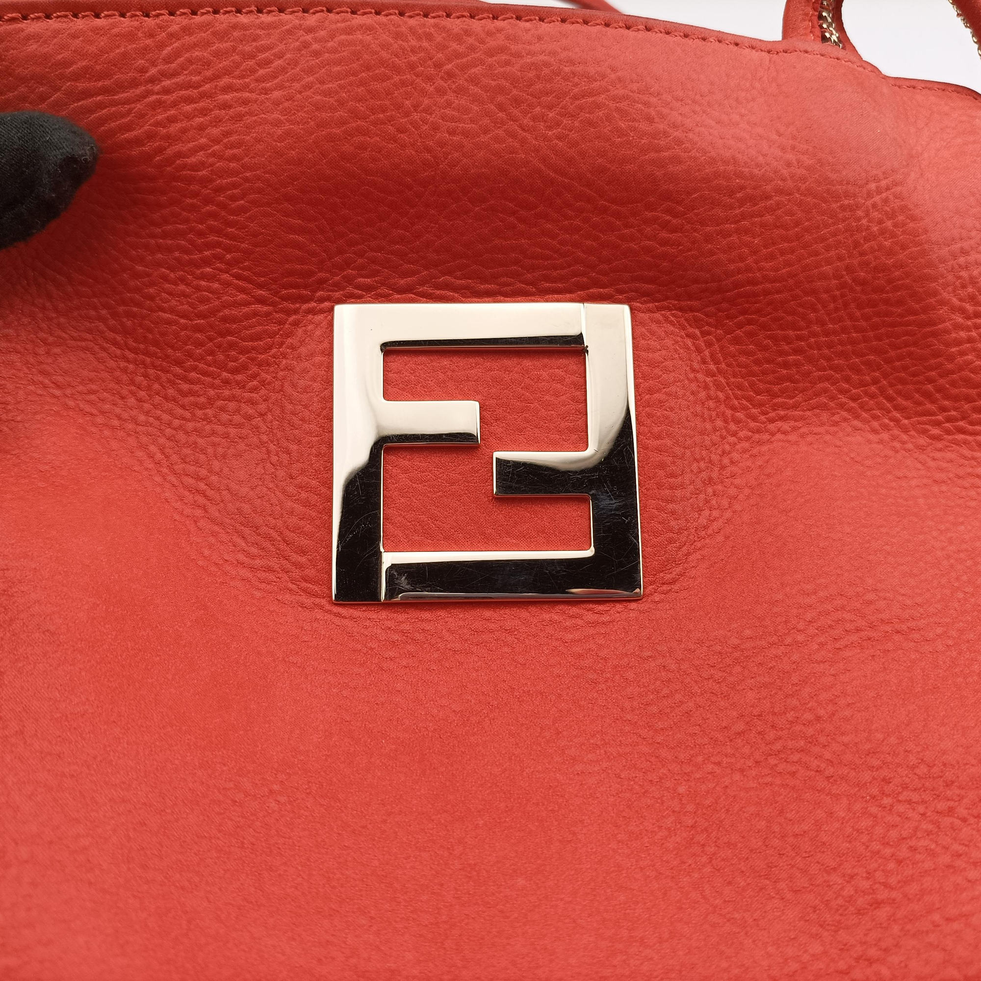 Pre-owned Fendi Lampo FF Logo Orange Leather 8BR636 shoulderbag | stylenewstar