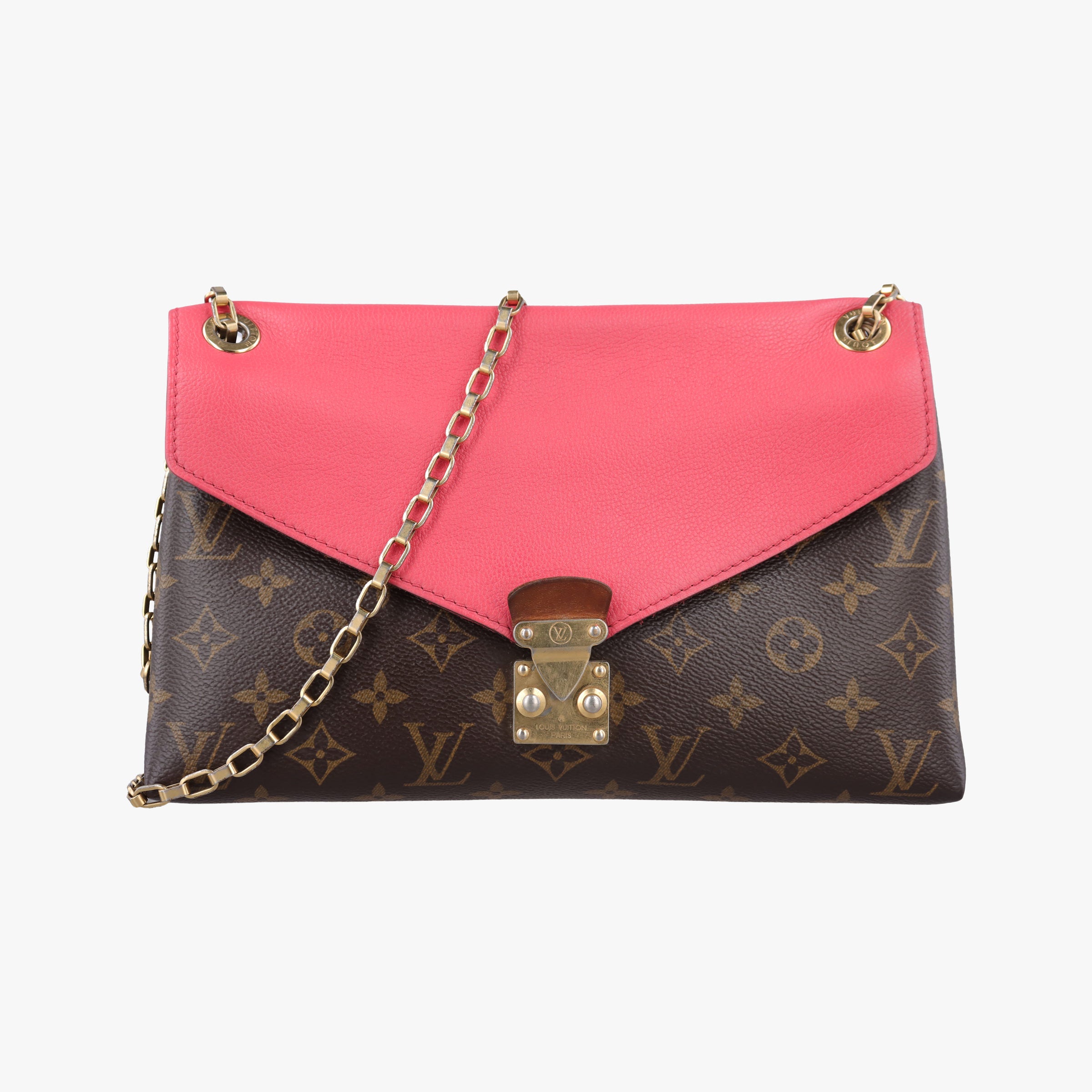 Pre-owned Louis Vuitton PALLAS Chain Brown×Poppy Petal Monogram Canvas×calf leather M41741 shoulderbag | stylenewstar