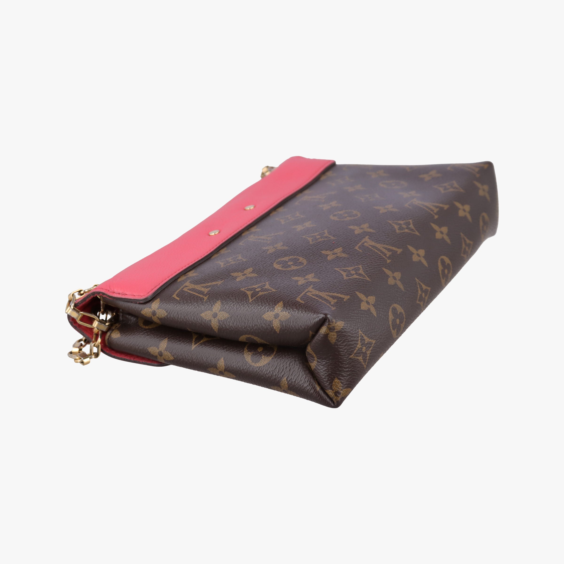 Pre-owned Louis Vuitton PALLAS Chain Brown×Poppy Petal Monogram Canvas×calf leather M41741 shoulderbag | stylenewstar