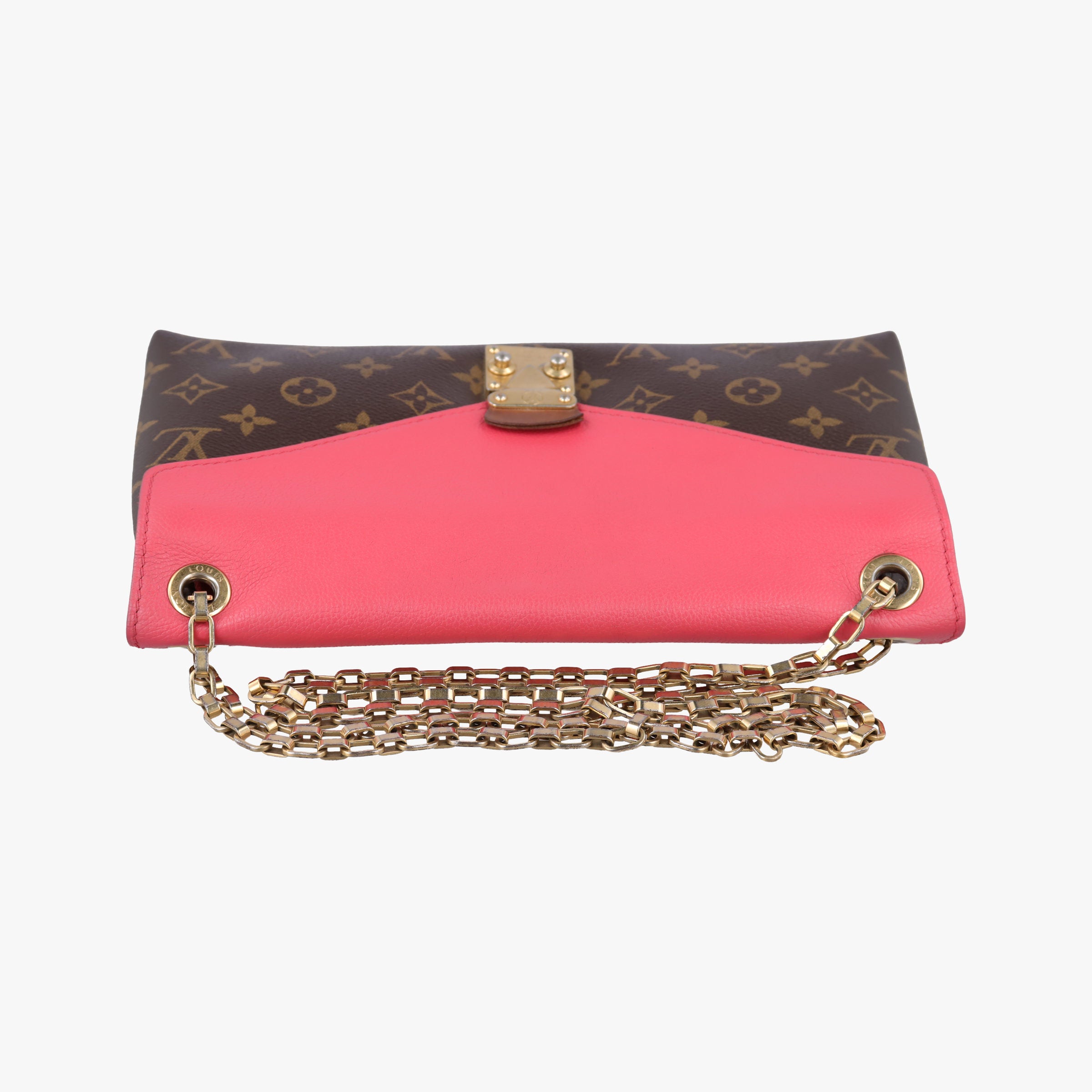 Pre-owned Louis Vuitton PALLAS Chain Brown×Poppy Petal Monogram Canvas×calf leather M41741 shoulderbag | stylenewstar