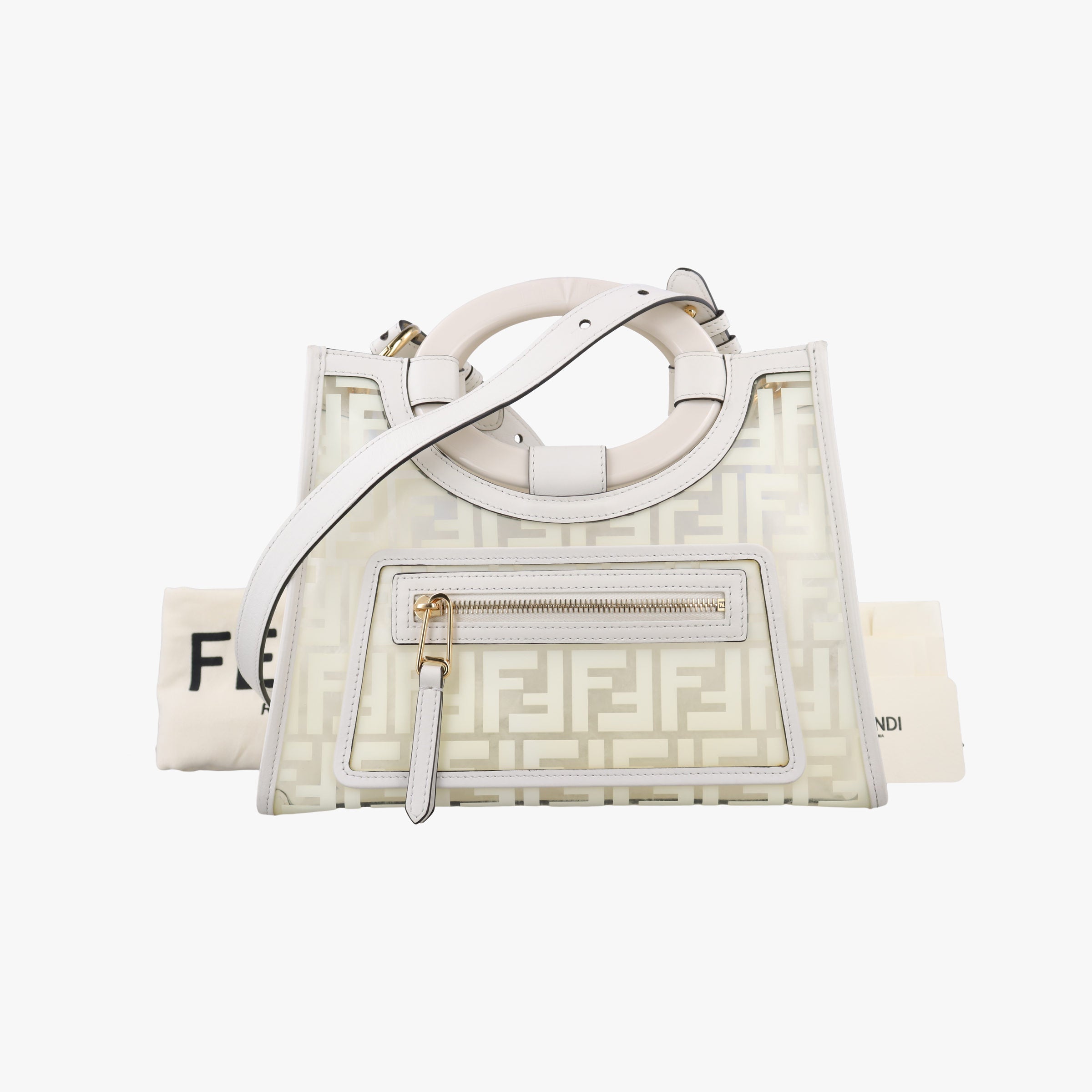 Pre-owned Fendi Runaway Shopper White PVC coated canvas×Leather 8BH353 shoulderbag | stylenewstar