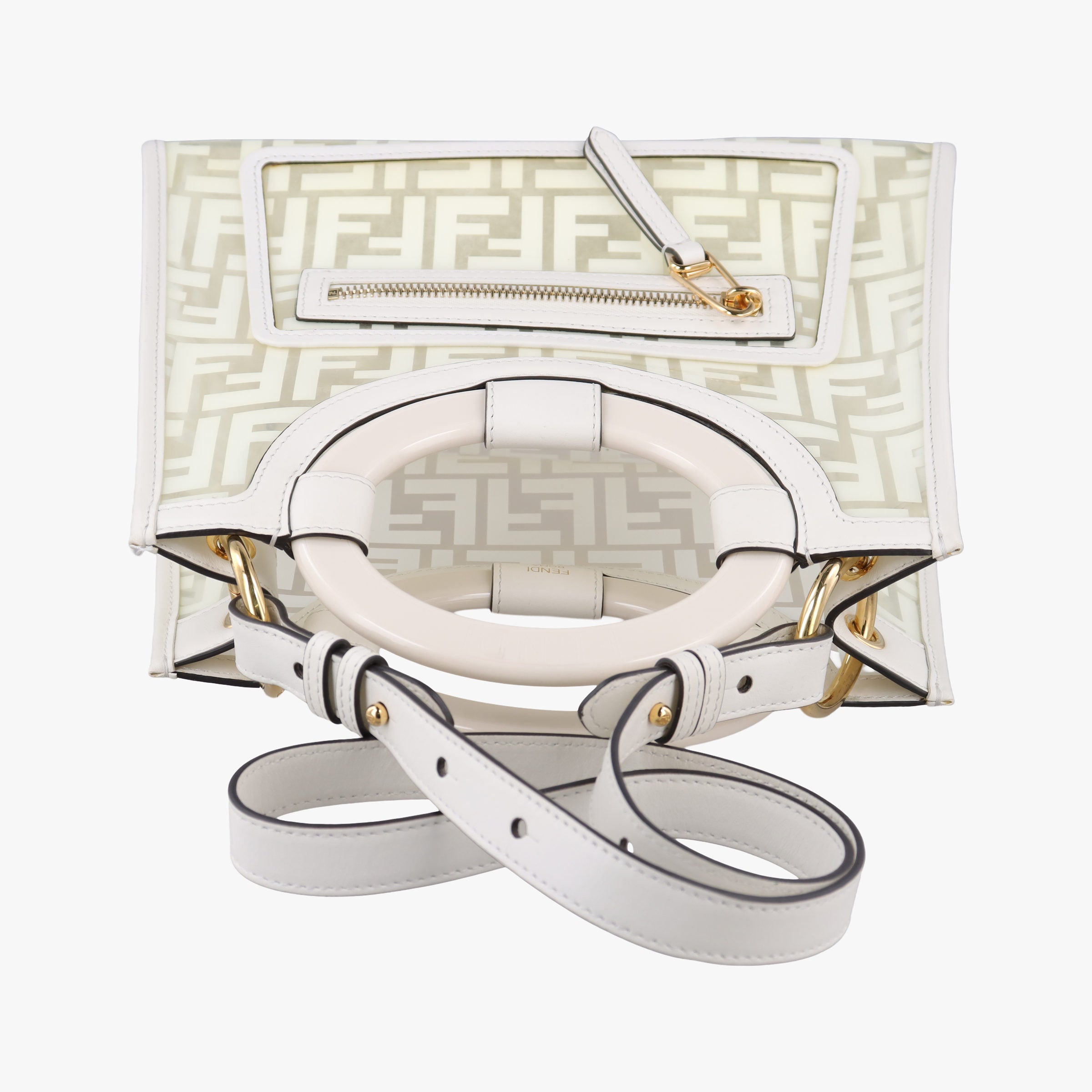 Pre-owned Fendi Runaway Shopper White PVC coated canvas×Leather 8BH353 shoulderbag | stylenewstar