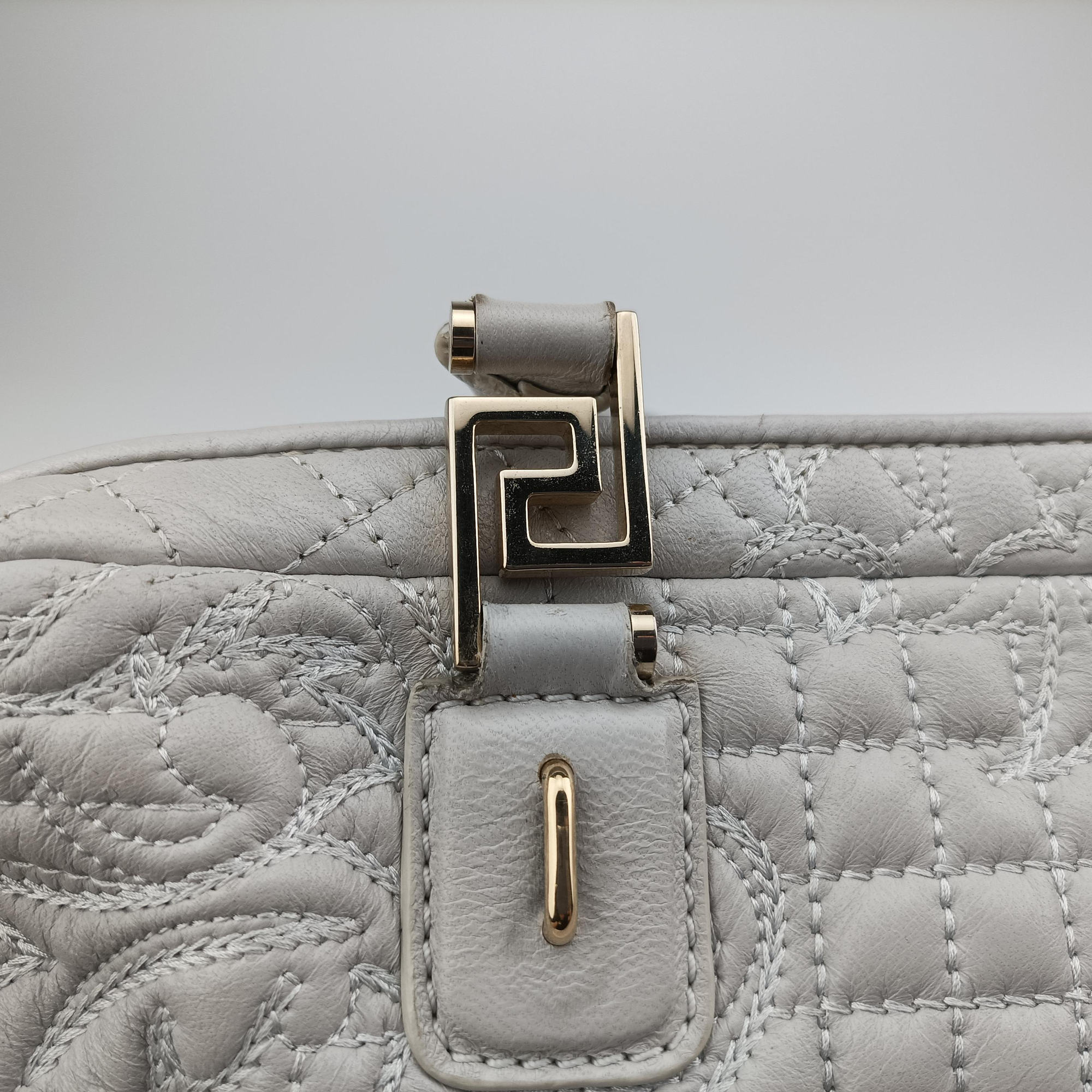 Vintage VERSACE Vanitas Studded Grey Leather  shoulderbag | stylenewstar