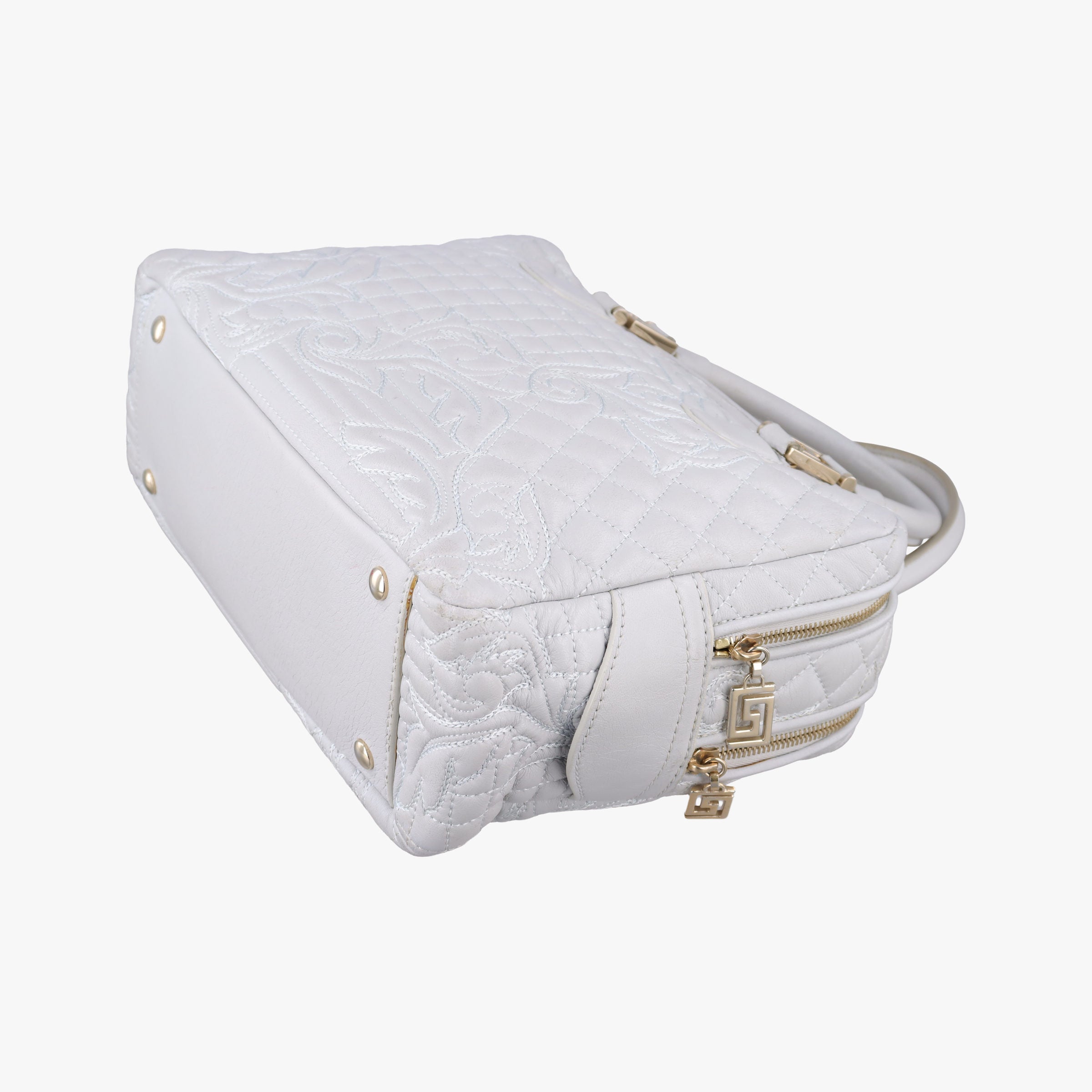 Vintage VERSACE Vanitas Studded Grey Leather  shoulderbag | stylenewstar