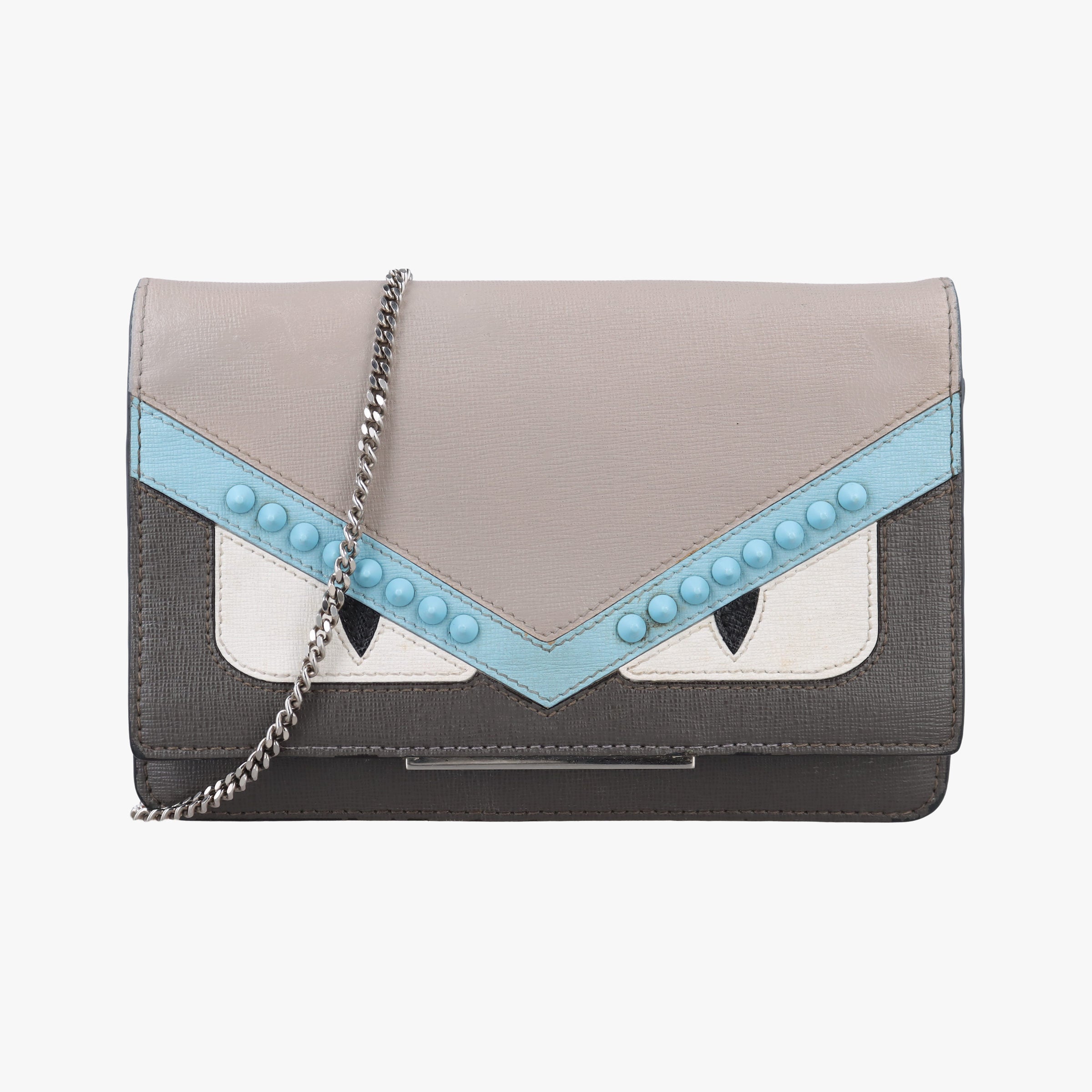 Pre-owned Fendi Monster Eyes Tube Gray x Blue leather 8M0346 shoulderbag | stylenewstar