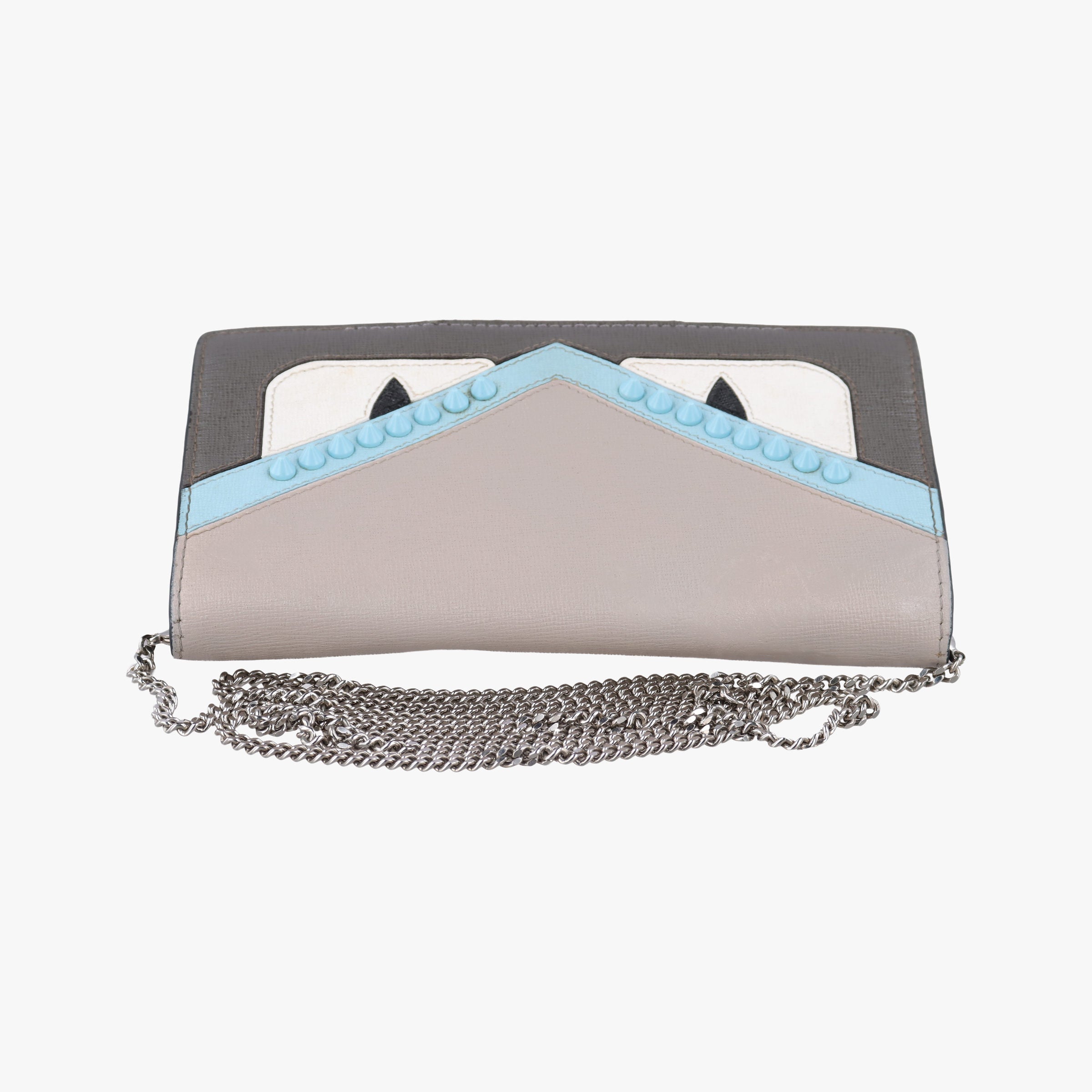 Pre-owned Fendi Monster Eyes Tube Gray x Blue leather 8M0346 shoulderbag | stylenewstar