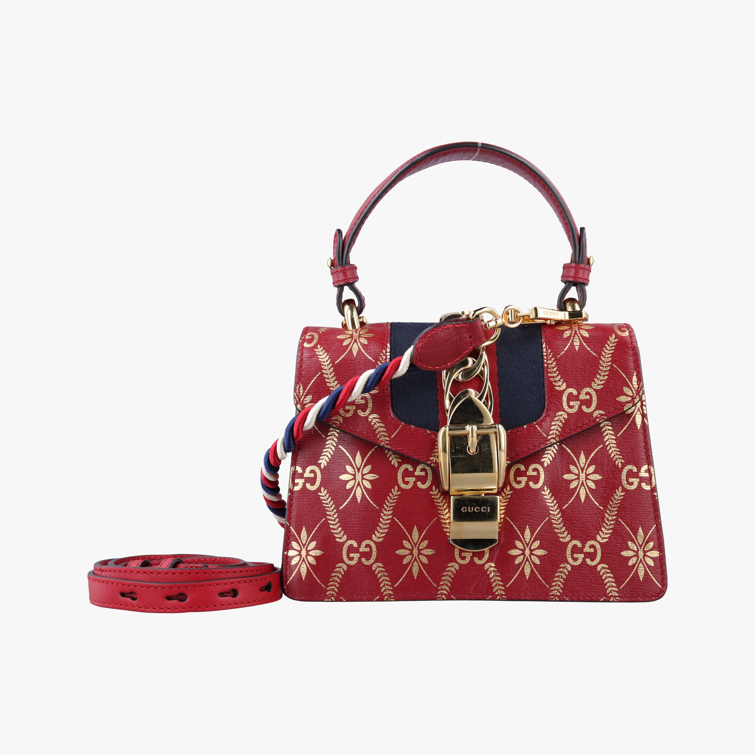 Pre-owned Gucci Sylvie red×Multicolour Leather 470270 shoulderbag | stylenewstar