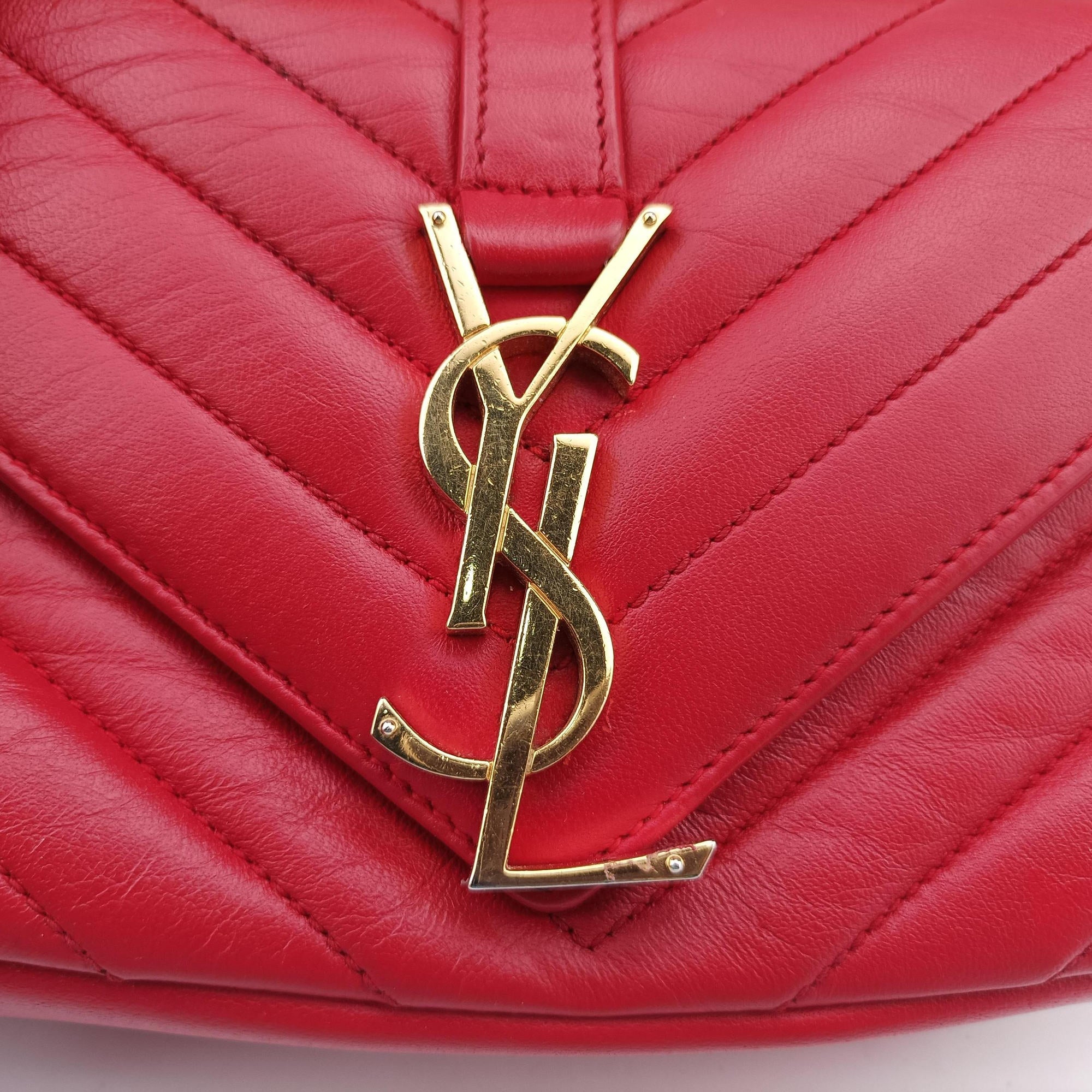 Pre-owned Yves Saint Laurent Baby Chai Red Leather 399289 shoulderbag | stylenewstar