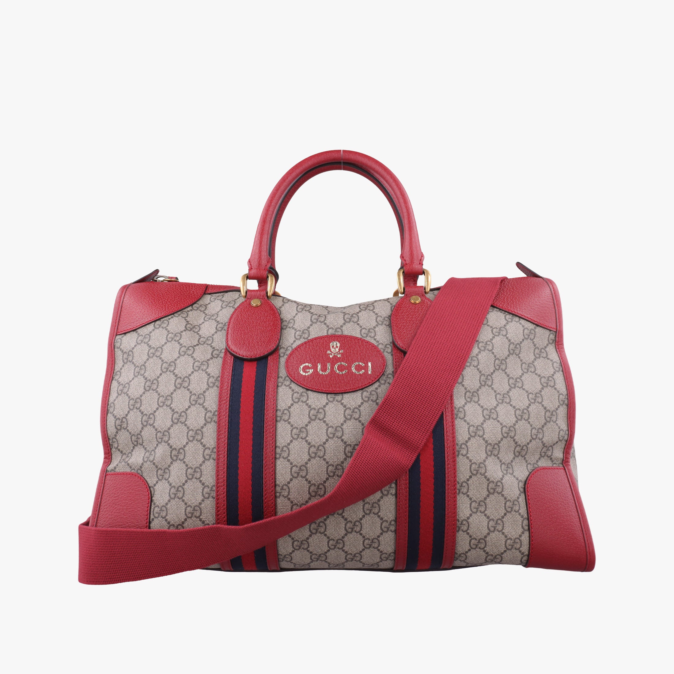 Pre-owned Gucci Soft GG Supreme Courrier Duffle Beige × Red PVC coated canvas×Leather 459311 shoulderbag | stylenewstar
