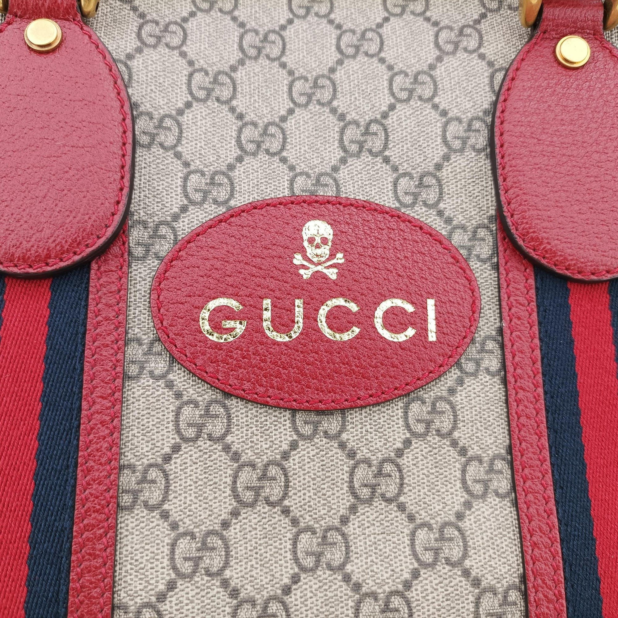 Pre-owned Gucci Soft GG Supreme Courrier Duffle Beige × Red PVC coated canvas×Leather 459311 shoulderbag | stylenewstar