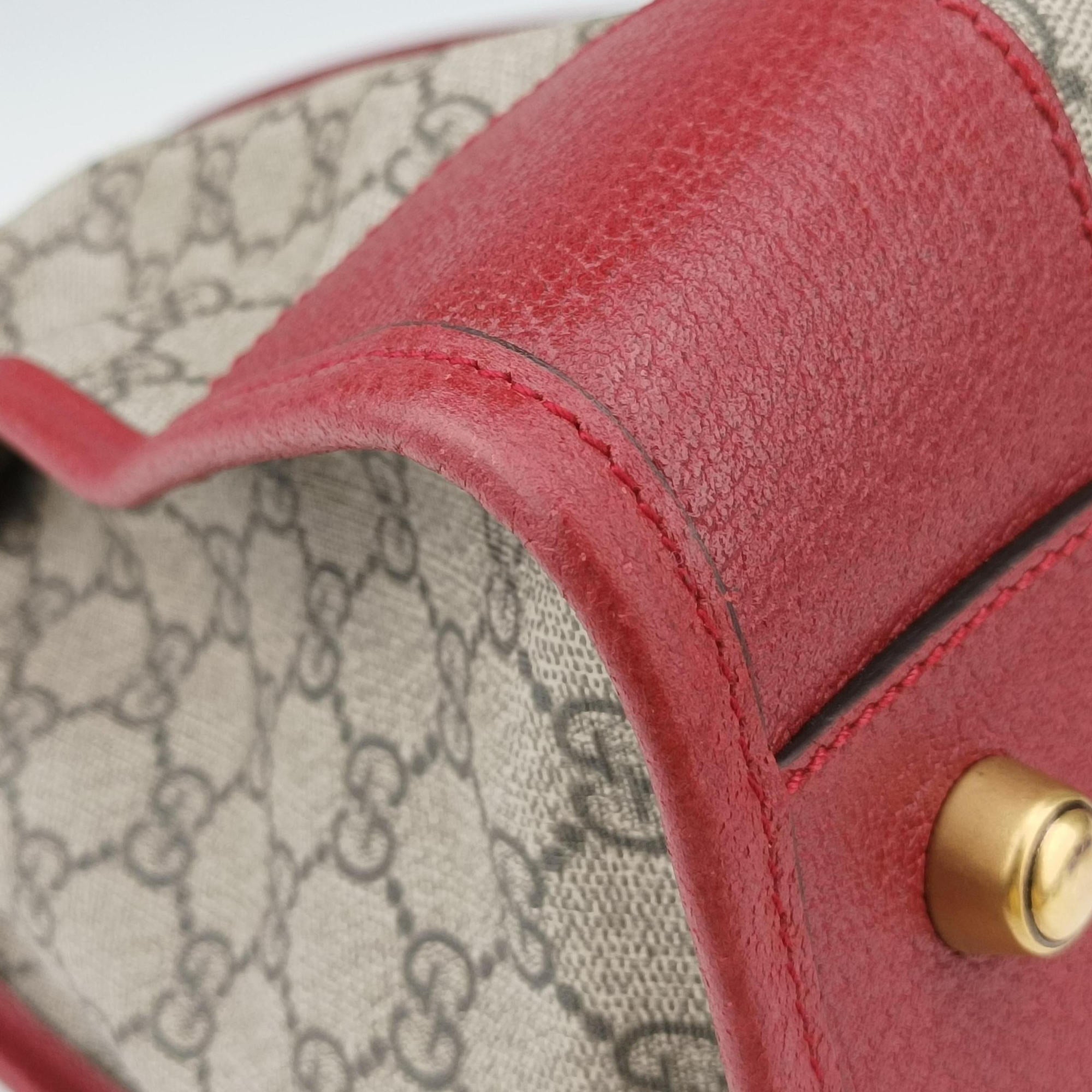 Pre-owned Gucci Soft GG Supreme Courrier Duffle Beige × Red PVC coated canvas×Leather 459311 shoulderbag | stylenewstar