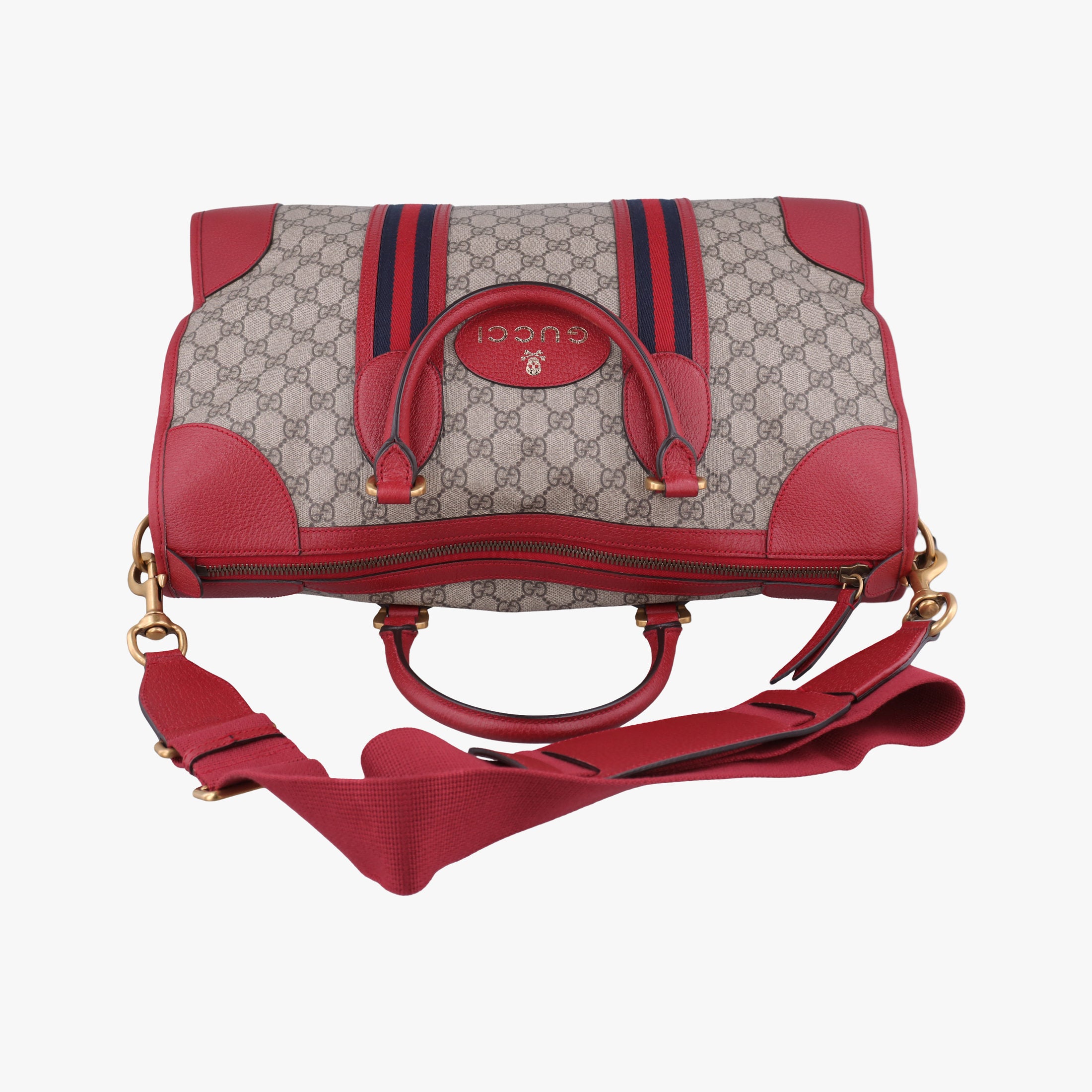 Pre-owned Gucci Soft GG Supreme Courrier Duffle Beige × Red PVC coated canvas×Leather 459311 shoulderbag | stylenewstar