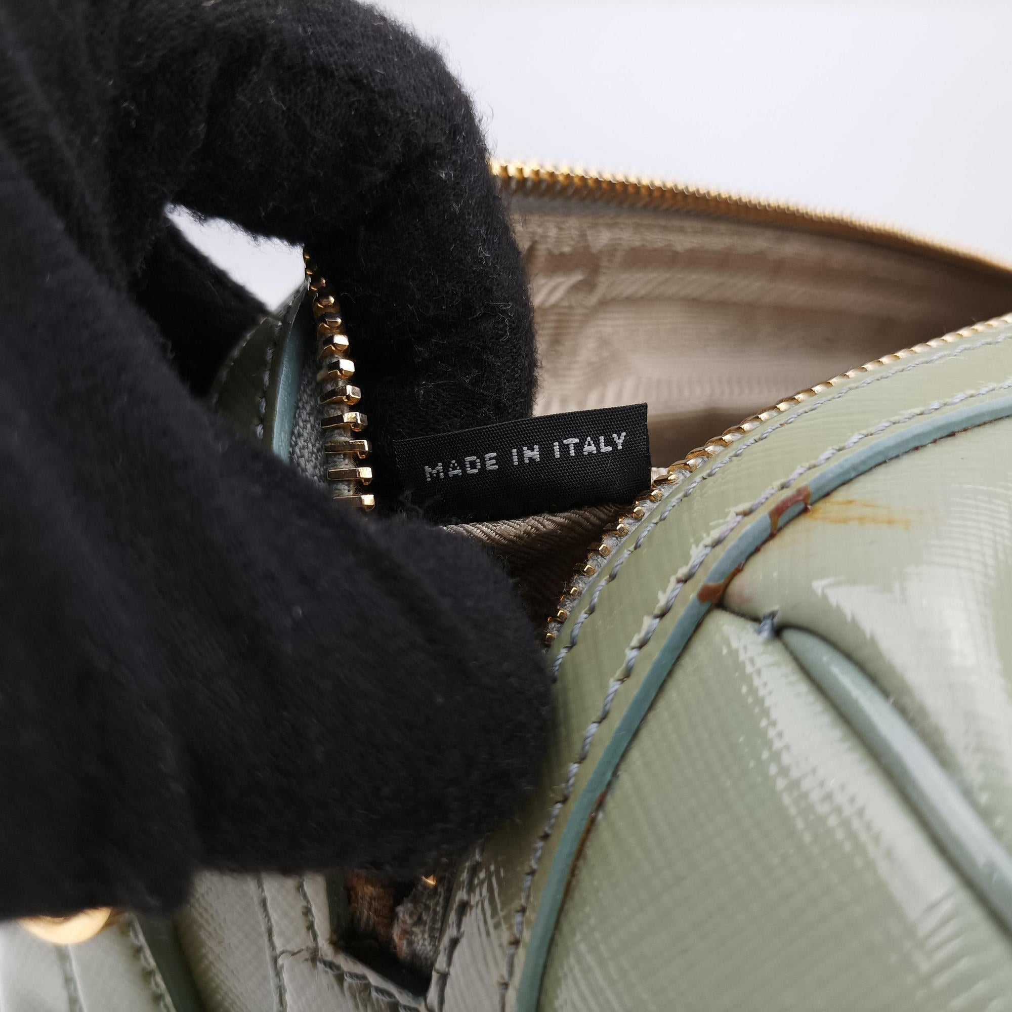 Pre-owned Prada Bowling Bag Green Patent SAFFIANO Leather BL0797 shoulderbag | stylenewstar