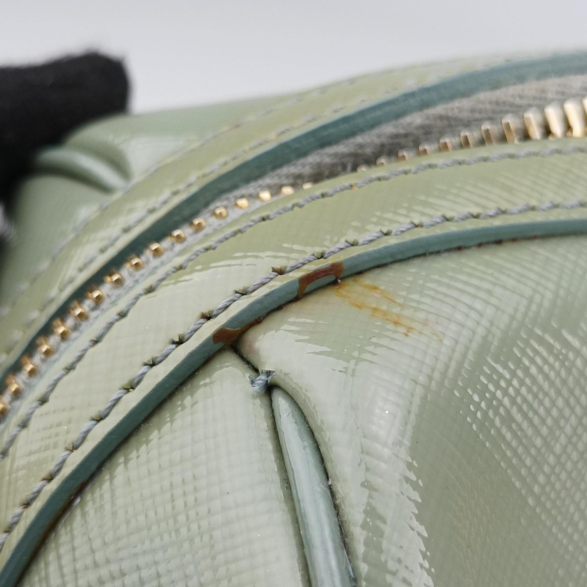 Pre-owned Prada Bowling Bag Green Patent SAFFIANO Leather BL0797 shoulderbag | stylenewstar