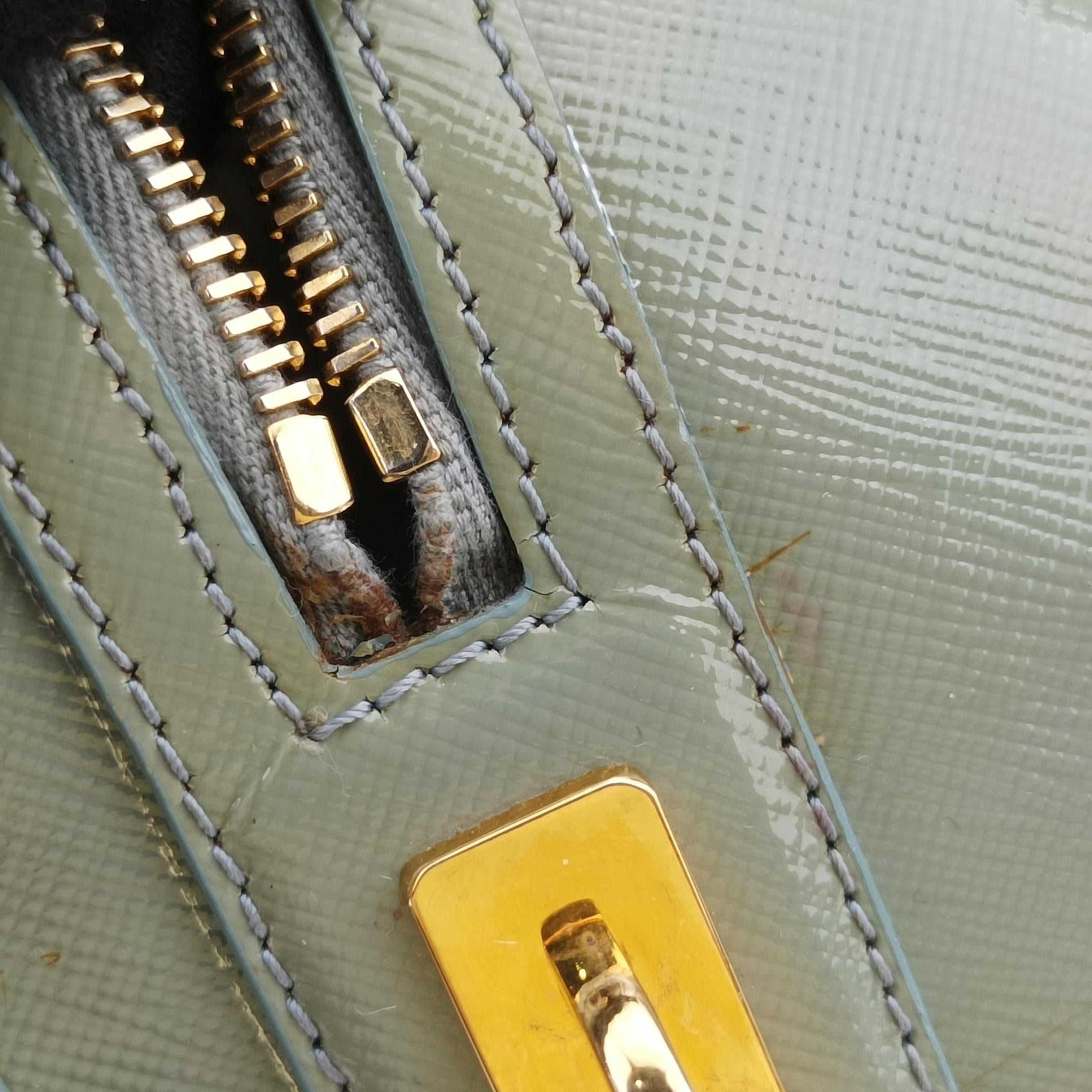 Pre-owned Prada Bowling Bag Green Patent SAFFIANO Leather BL0797 shoulderbag | stylenewstar