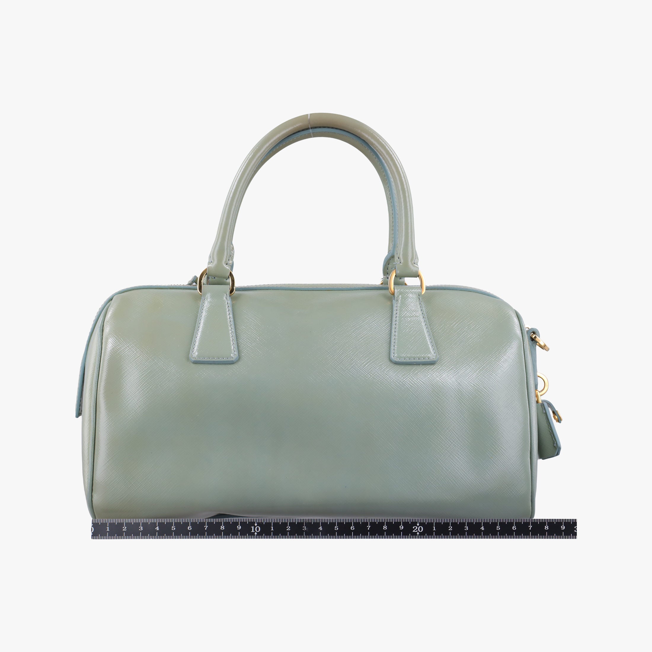 Pre-owned Prada Bowling Bag Green Patent SAFFIANO Leather BL0797 shoulderbag | stylenewstar