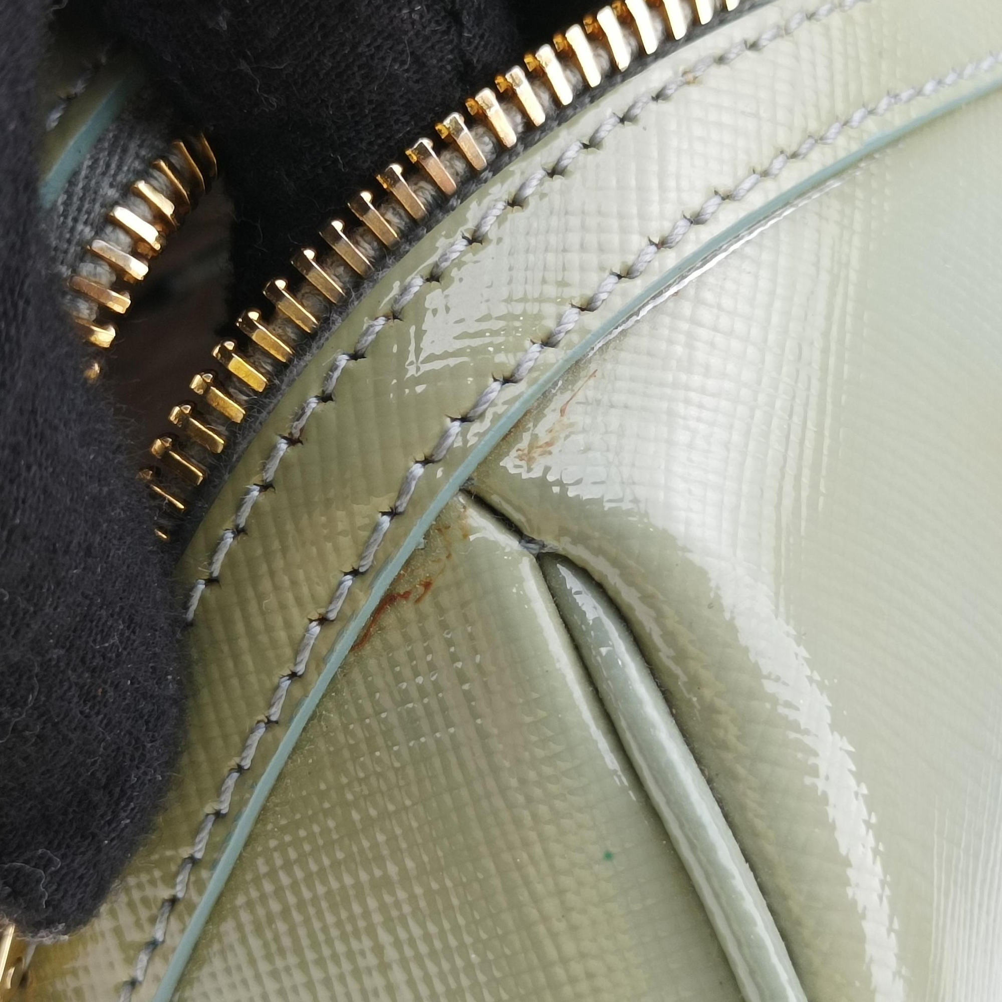 Pre-owned Prada Bowling Bag Green Patent SAFFIANO Leather BL0797 shoulderbag | stylenewstar