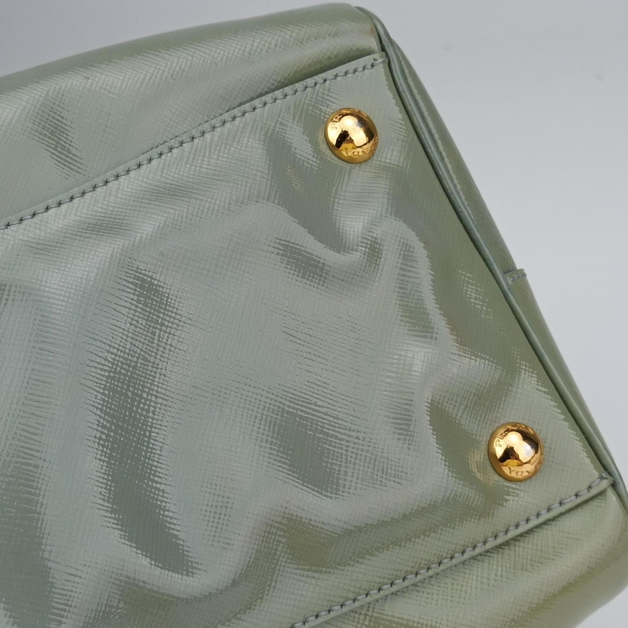 Pre-owned Prada Bowling Bag Green Patent SAFFIANO Leather BL0797 shoulderbag | stylenewstar
