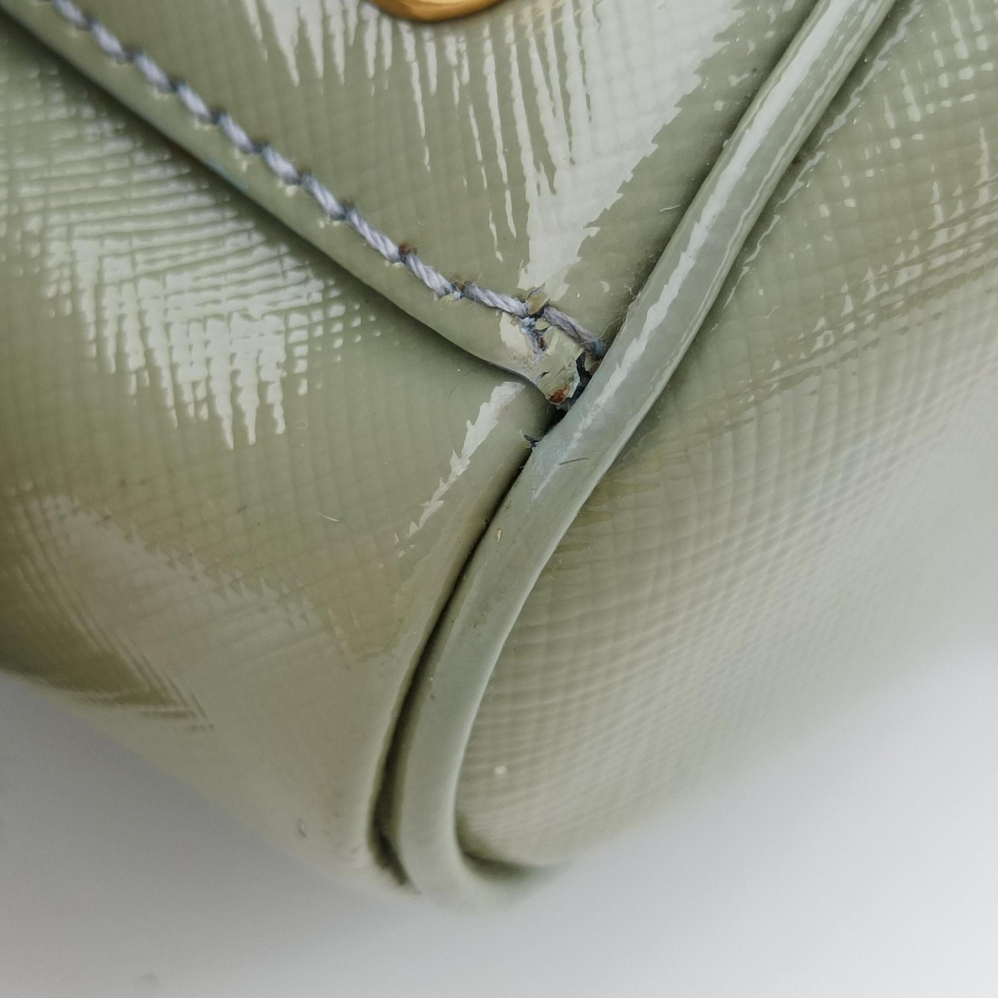 Pre-owned Prada Bowling Bag Green Patent SAFFIANO Leather BL0797 shoulderbag | stylenewstar