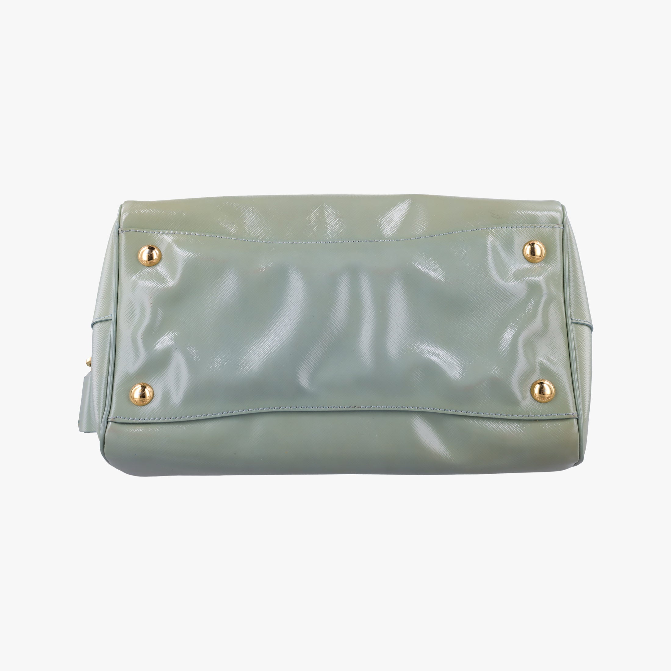 Pre-owned Prada Bowling Bag Green Patent SAFFIANO Leather BL0797 shoulderbag | stylenewstar