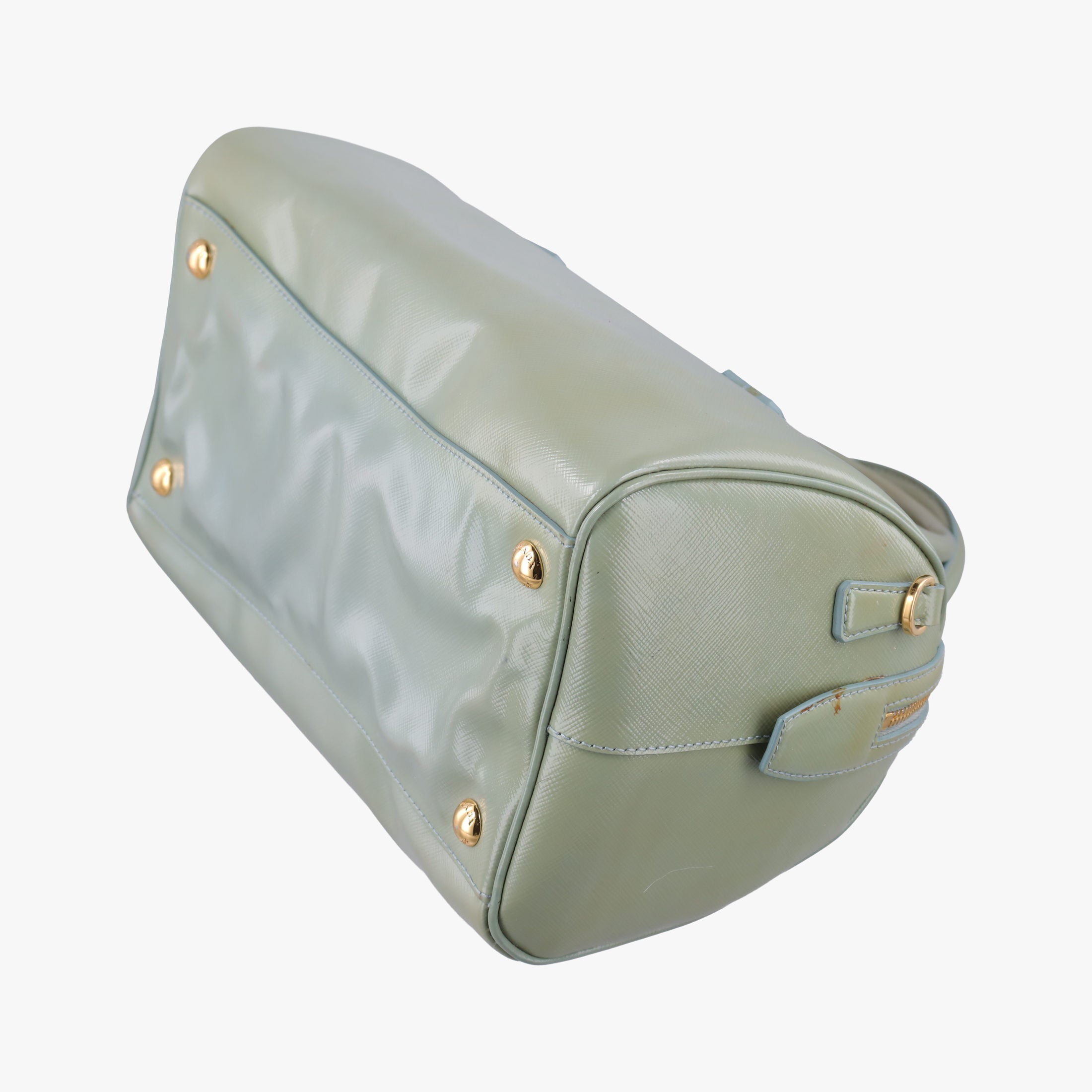 Pre-owned Prada Bowling Bag Green Patent SAFFIANO Leather BL0797 shoulderbag | stylenewstar