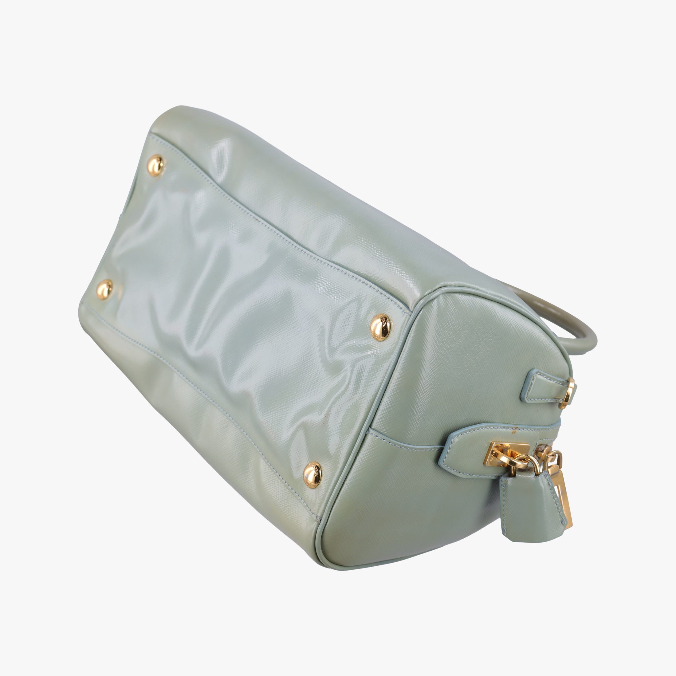 Pre-owned Prada Bowling Bag Green Patent SAFFIANO Leather BL0797 shoulderbag | stylenewstar