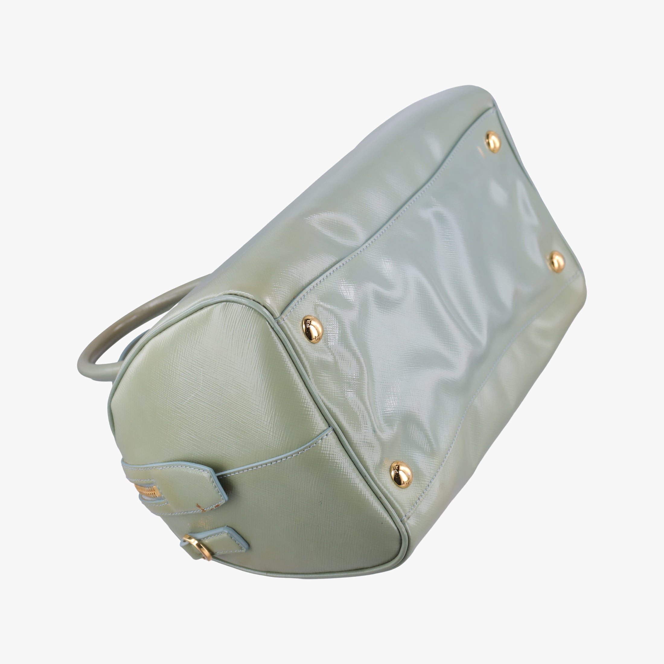 Pre-owned Prada Bowling Bag Green Patent SAFFIANO Leather BL0797 shoulderbag | stylenewstar