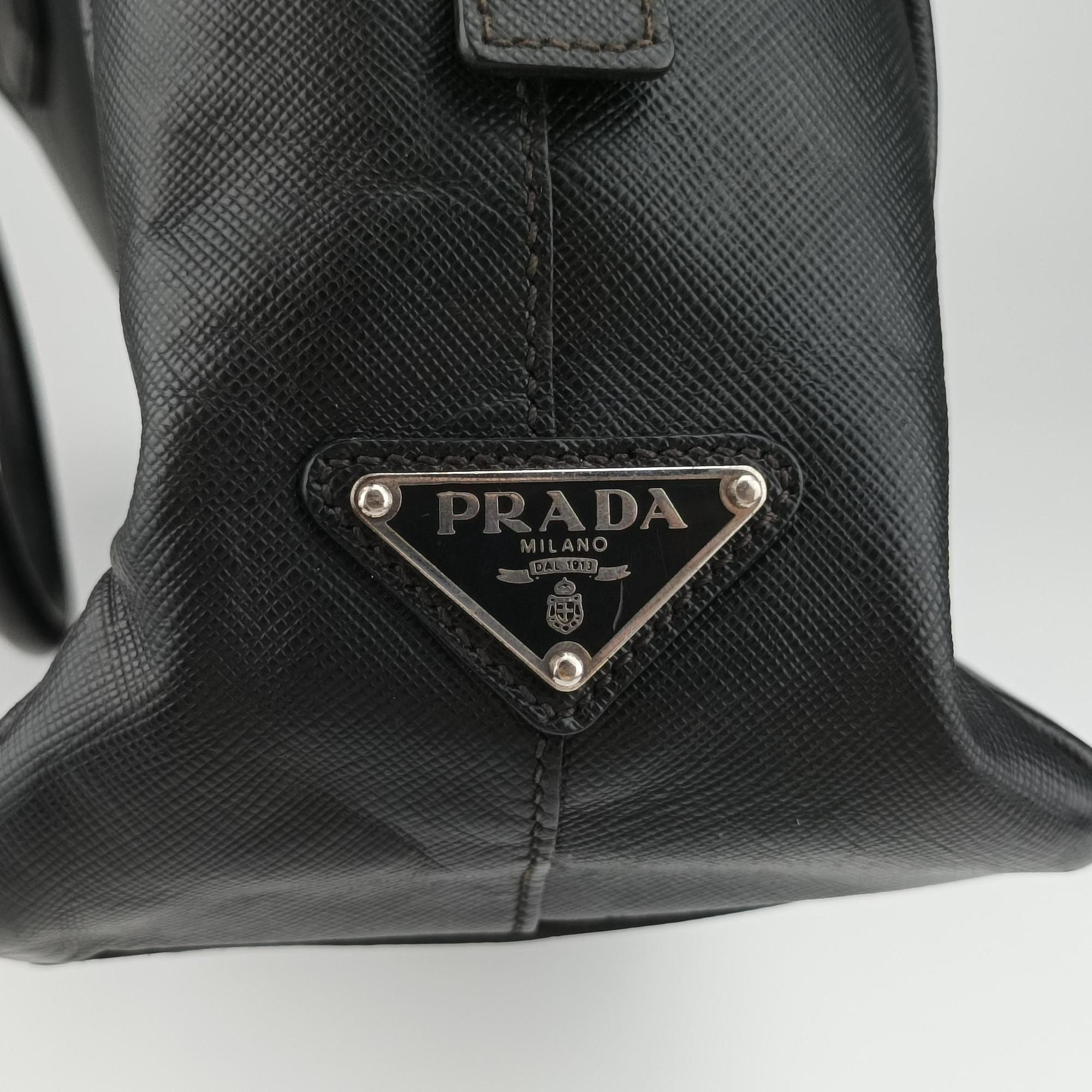 Pre-owned Prada business bag briefcase Black SAFFIANO Leather 2VE363 handbag | stylenewstar