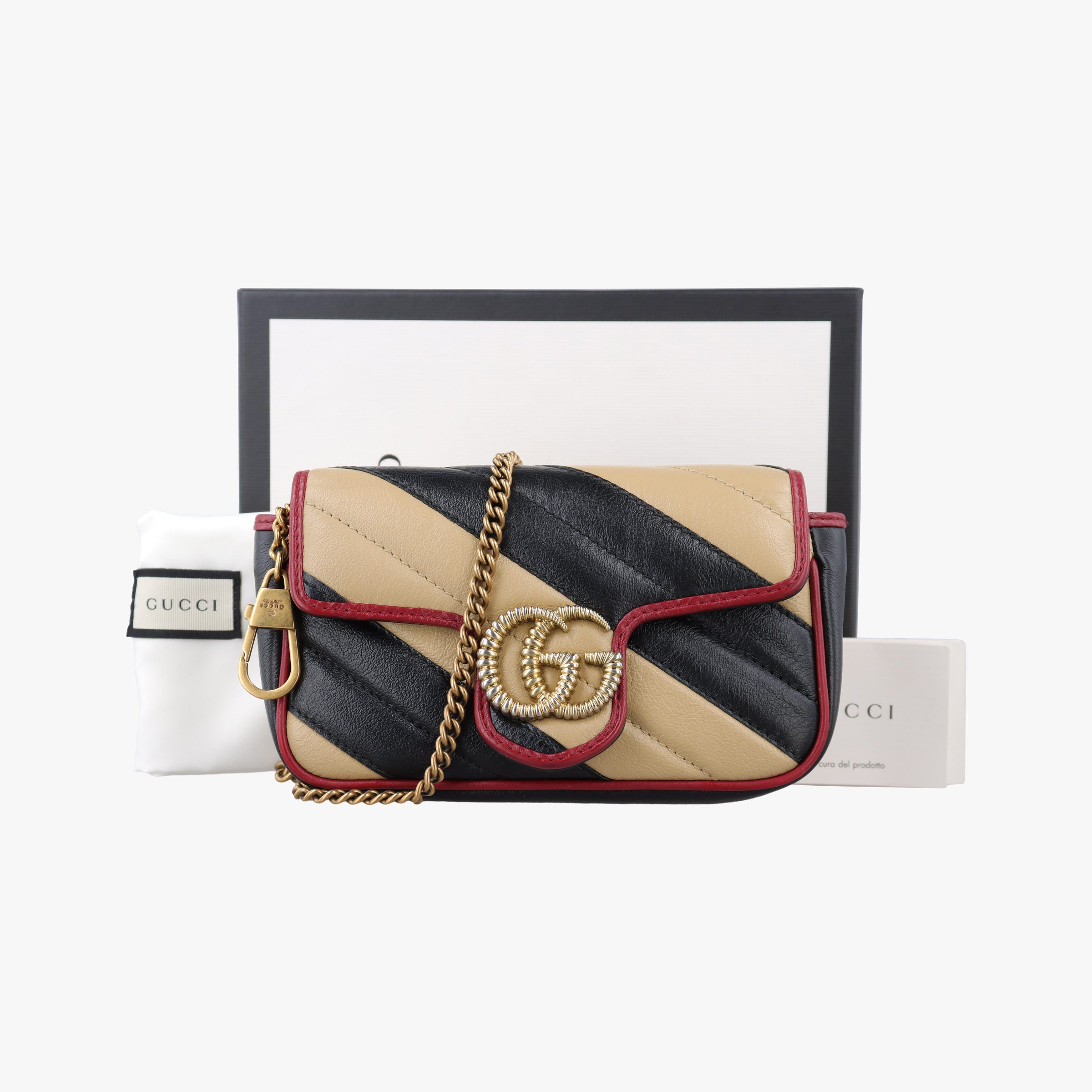 Pre-owned Gucci GG Marmont Black×Beige×Red Leather 574969 shoulderbag | stylenewstar